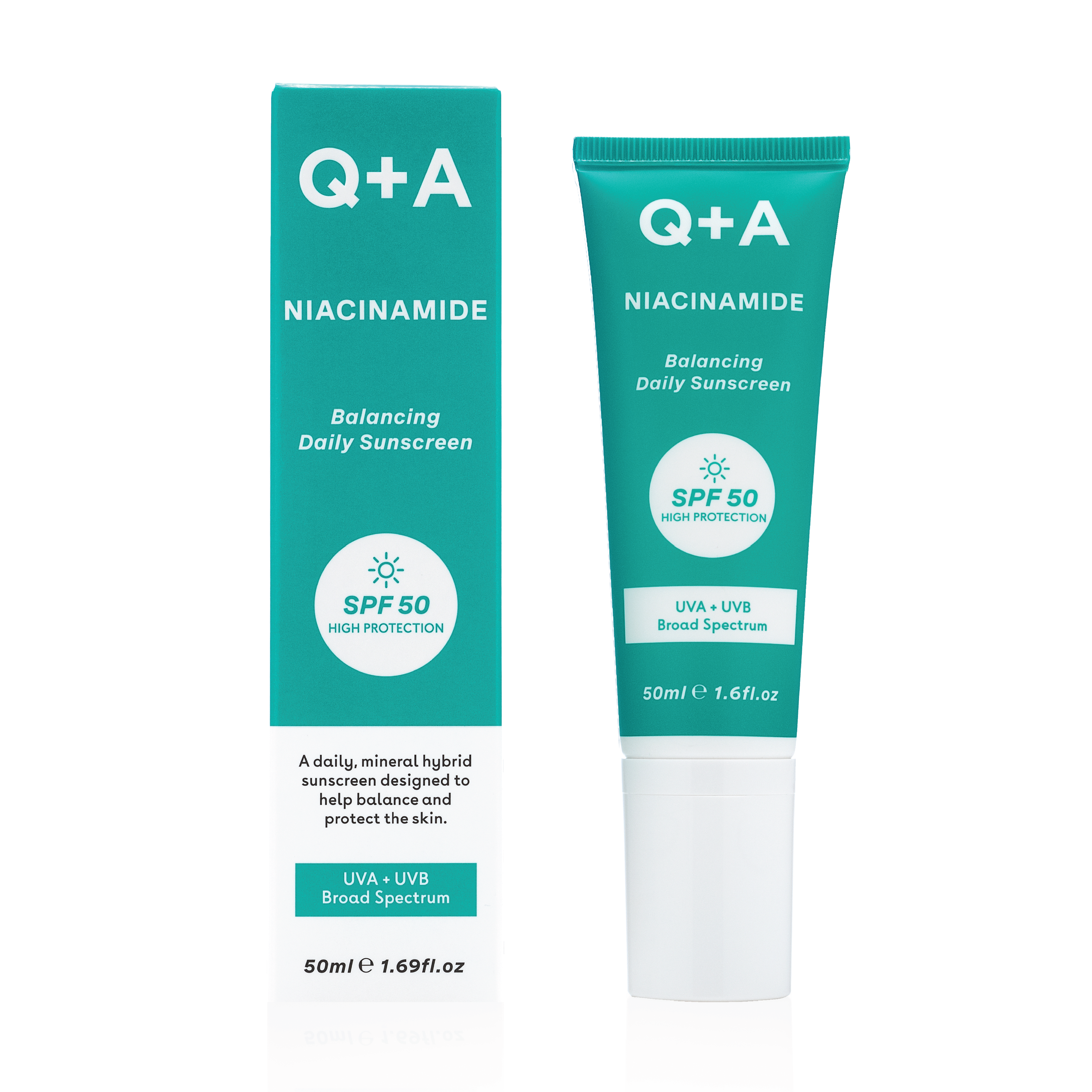 Q+A Niacinamide Balancing Face Sunscreen SPF 50, 50 ml