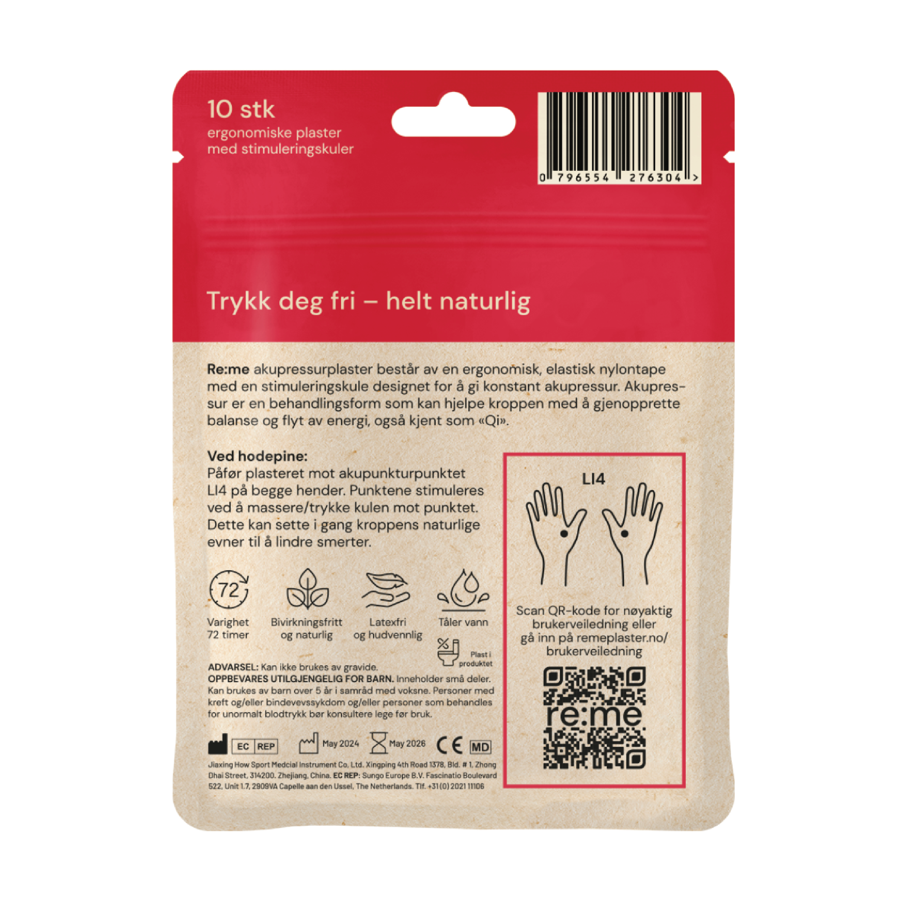 Re:me Hodepine Akupressurplaster, 10 stk.