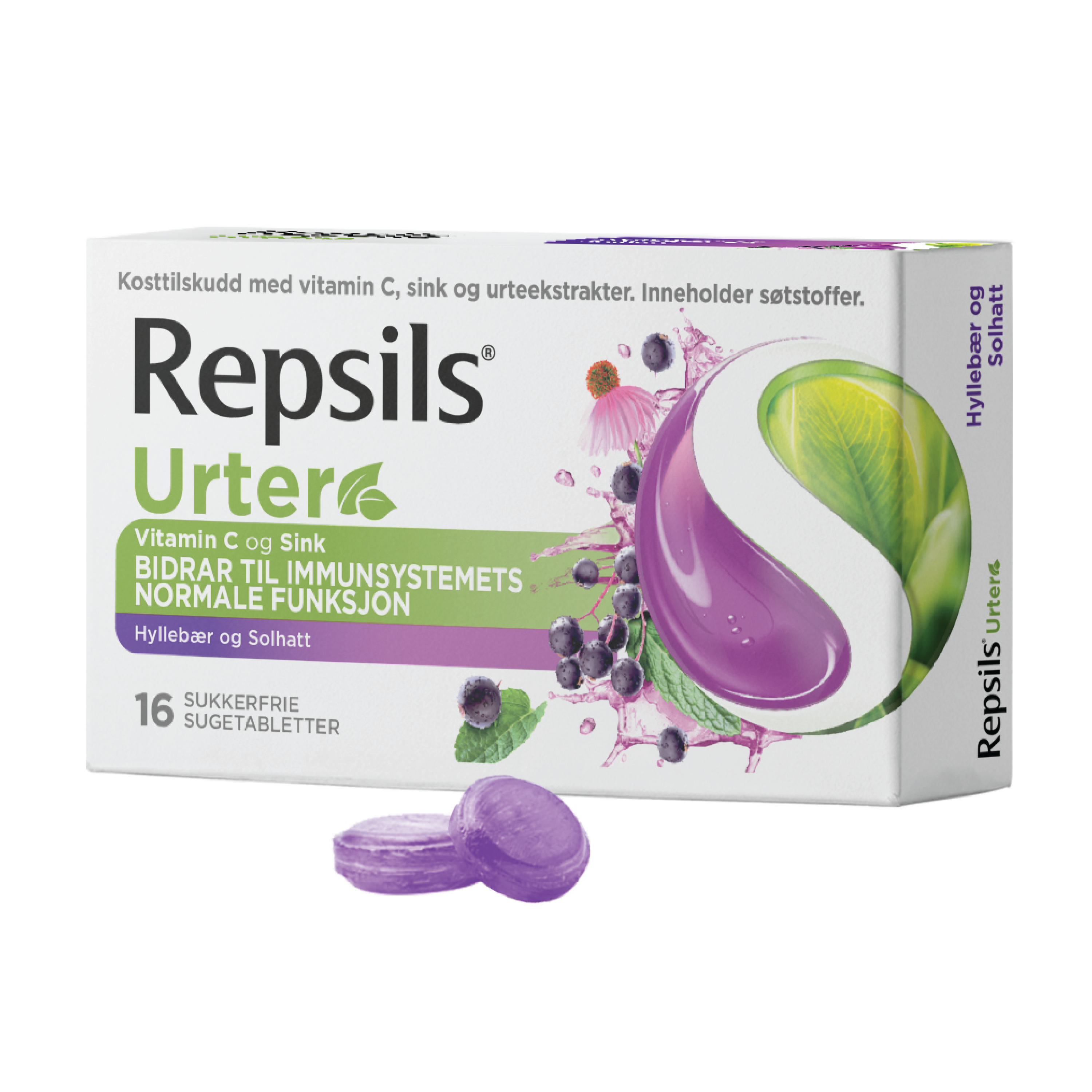 Repsils Urter sugetabletter, Hyllebær & solhatt, 16 stk.