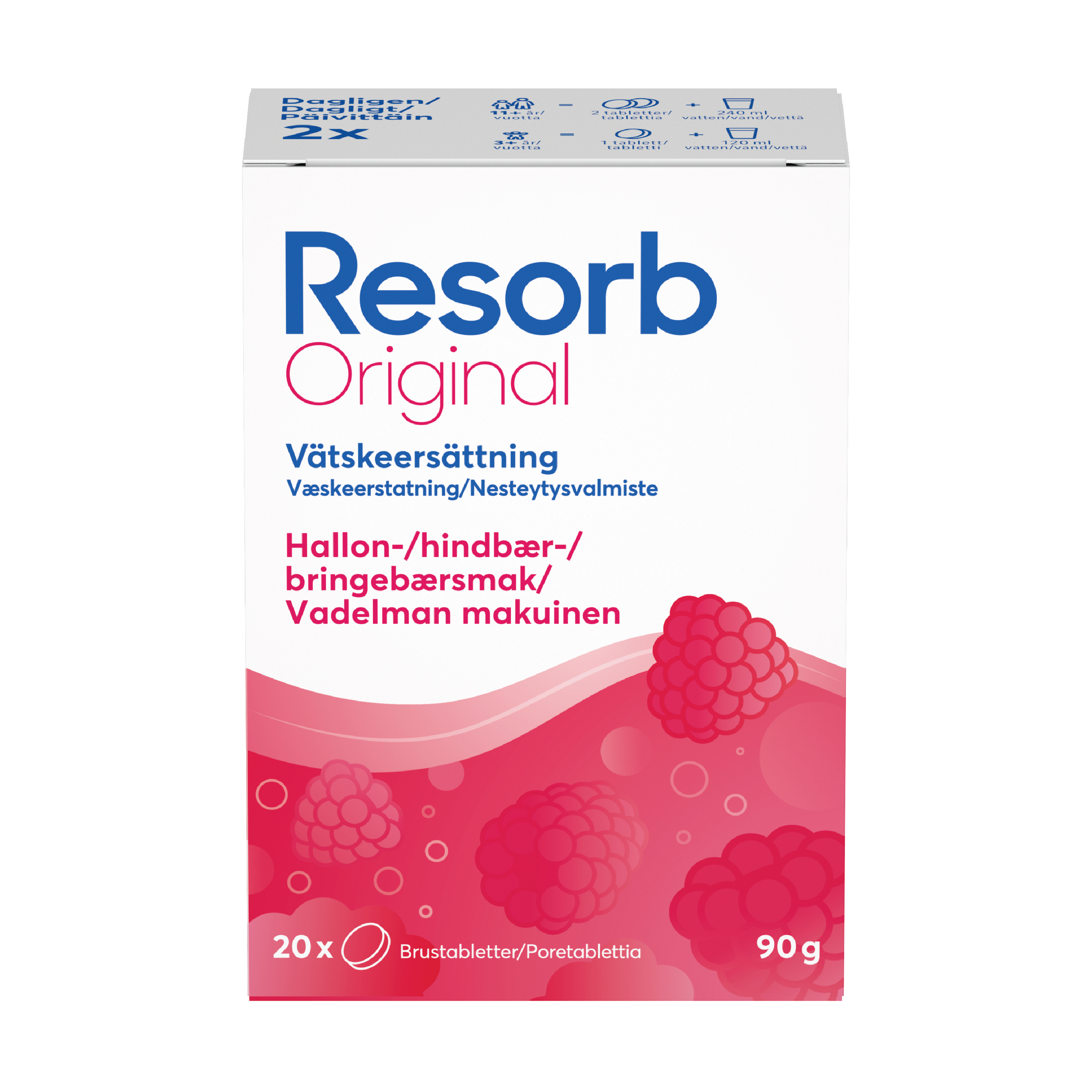 Resorb Original Brusetabletter, Bringebærsmak, 2 x 10 stk.