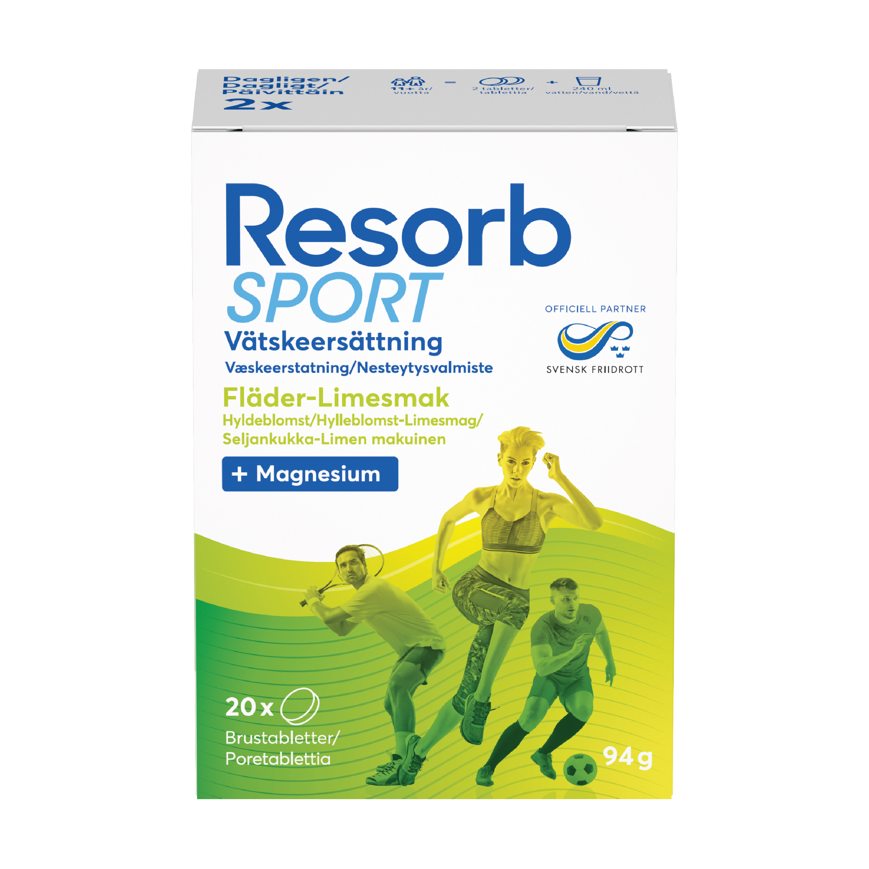 Resorb Sport Brusetabletter, Hylleblomst og lime, 2 x 10 stk