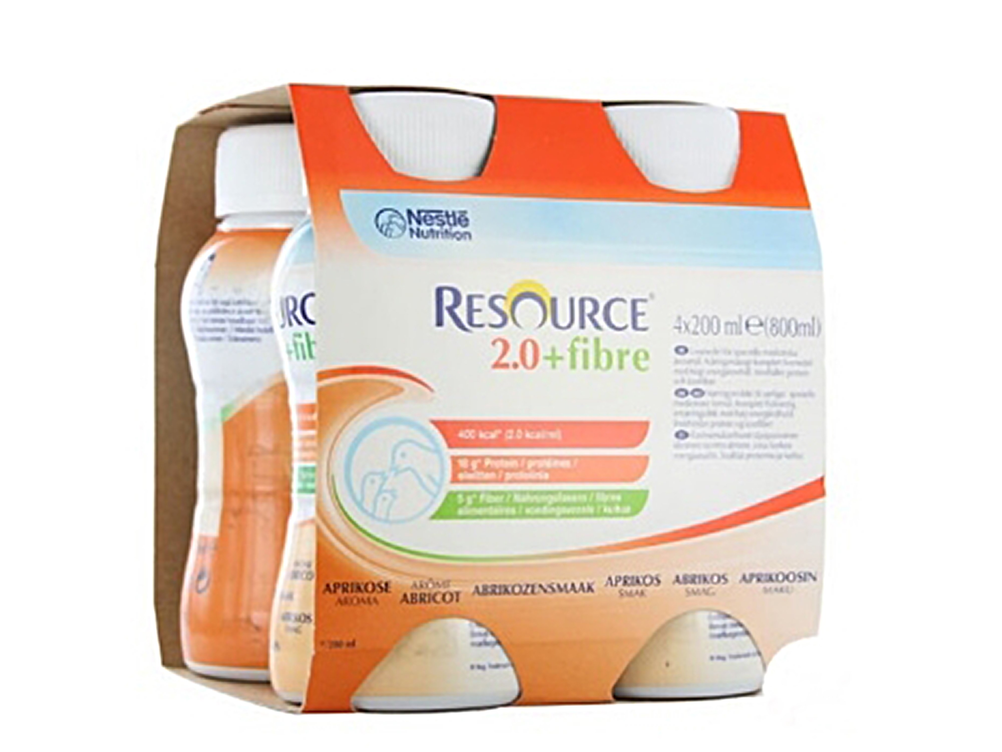 Resource 2,0 + Fibre næringsdrikk aprikos, 4x200 ml
