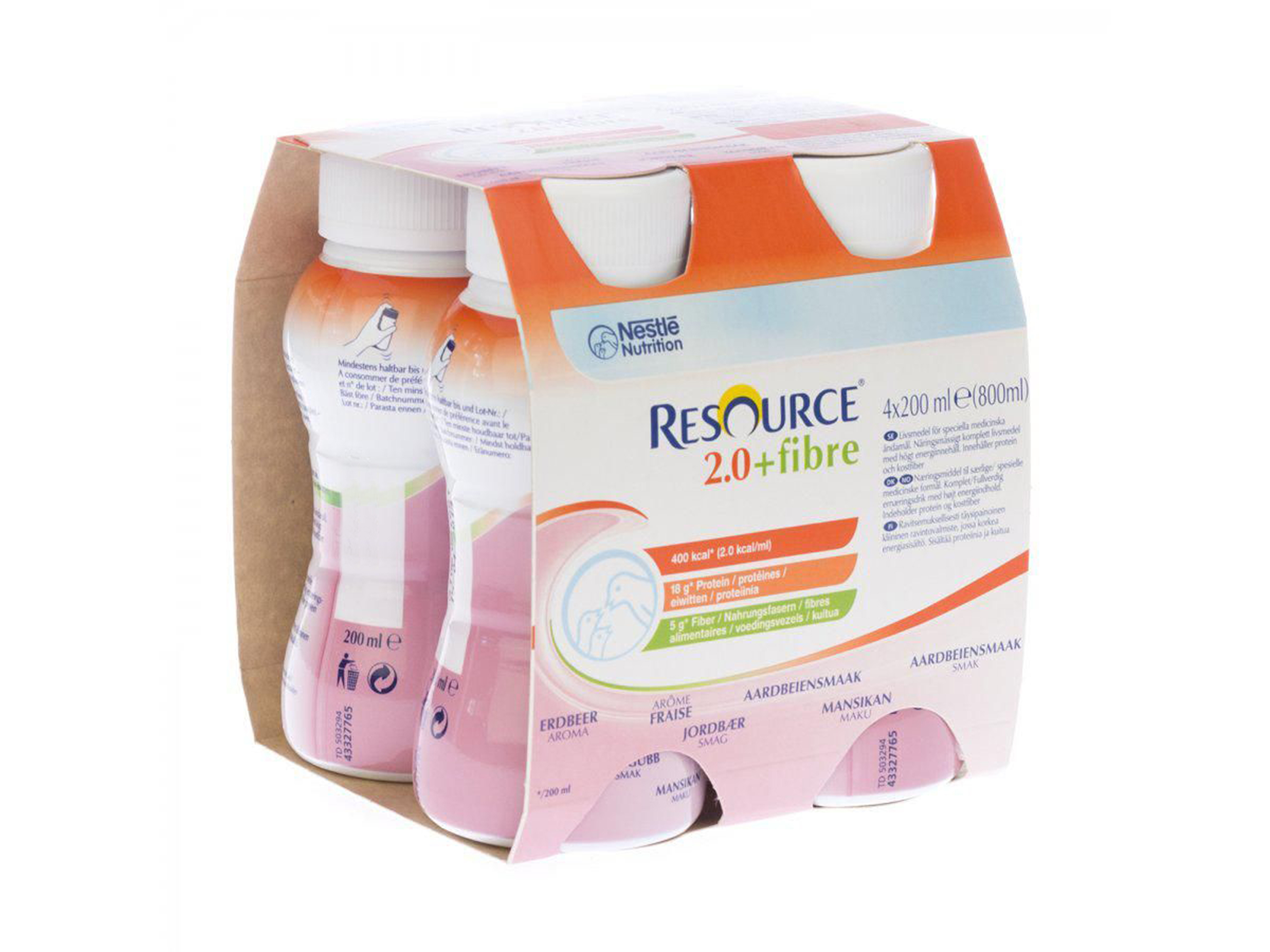 Resource 2,0 + Fibre næringsdrikk jordbær, 4x200 ml