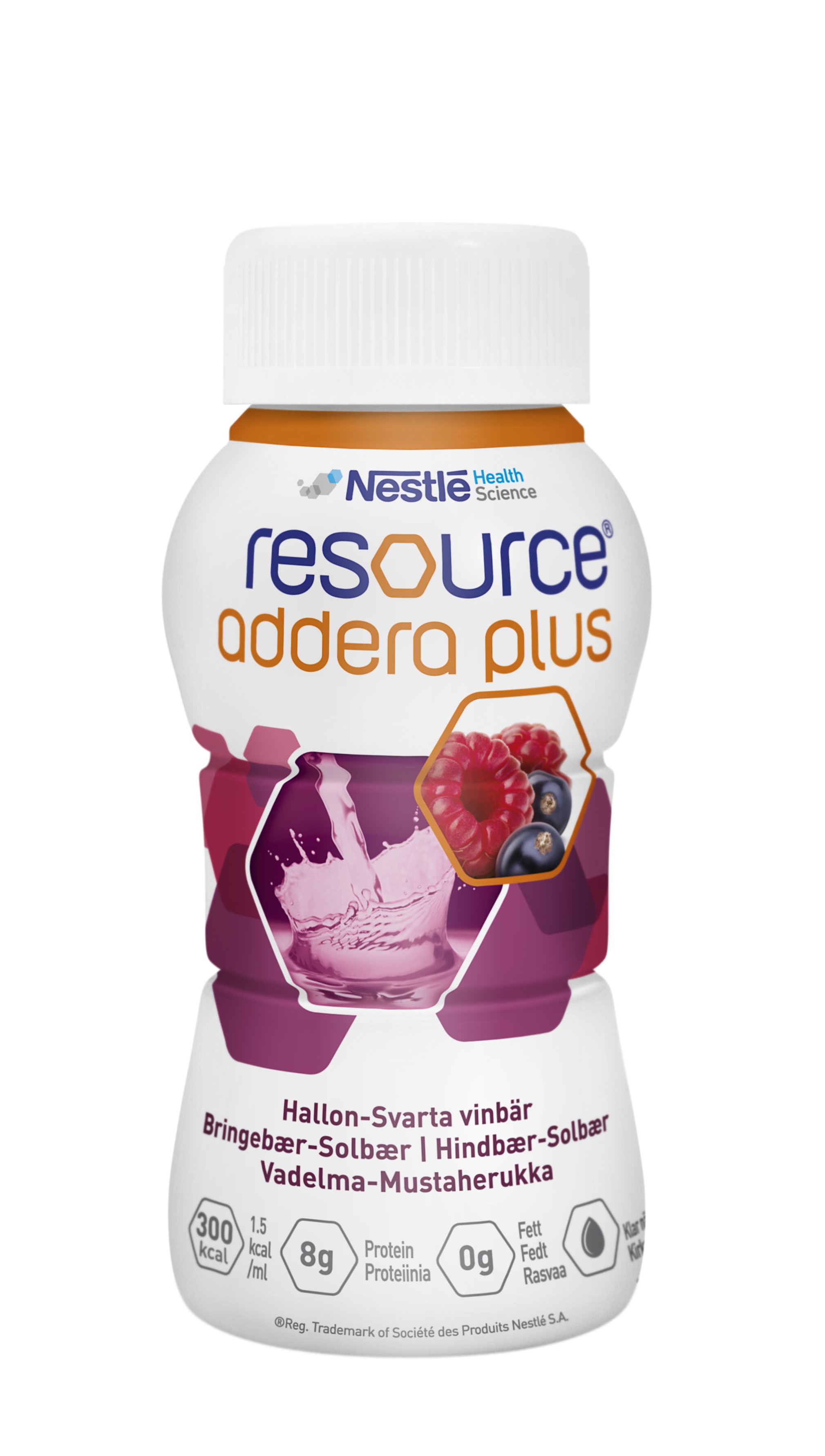 Resource Addera plus næringstilskudd, Bringebær og solbær, 4x200 ml