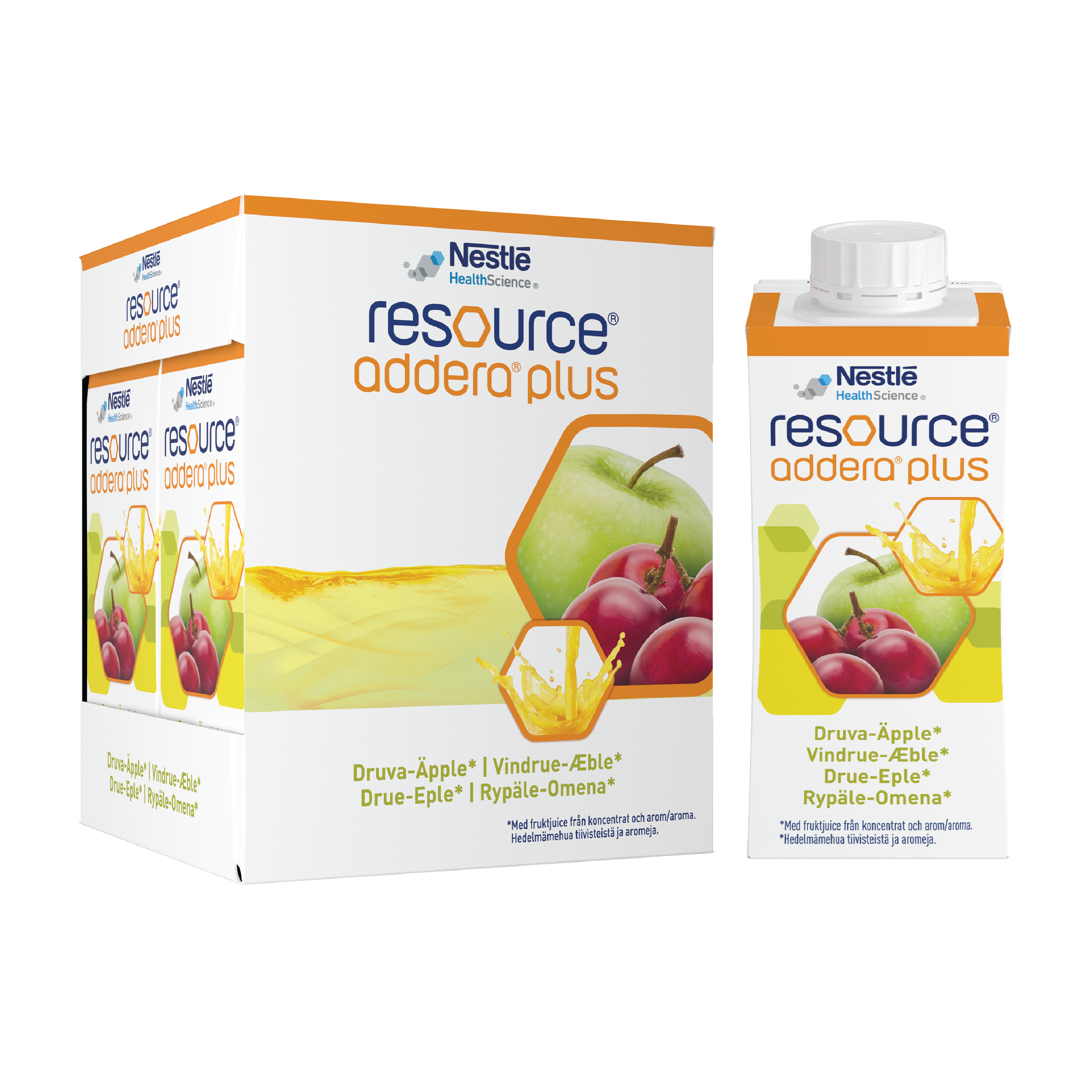 Resource Addera plus næringstilskudd, Drue og eple, 4x200 ml