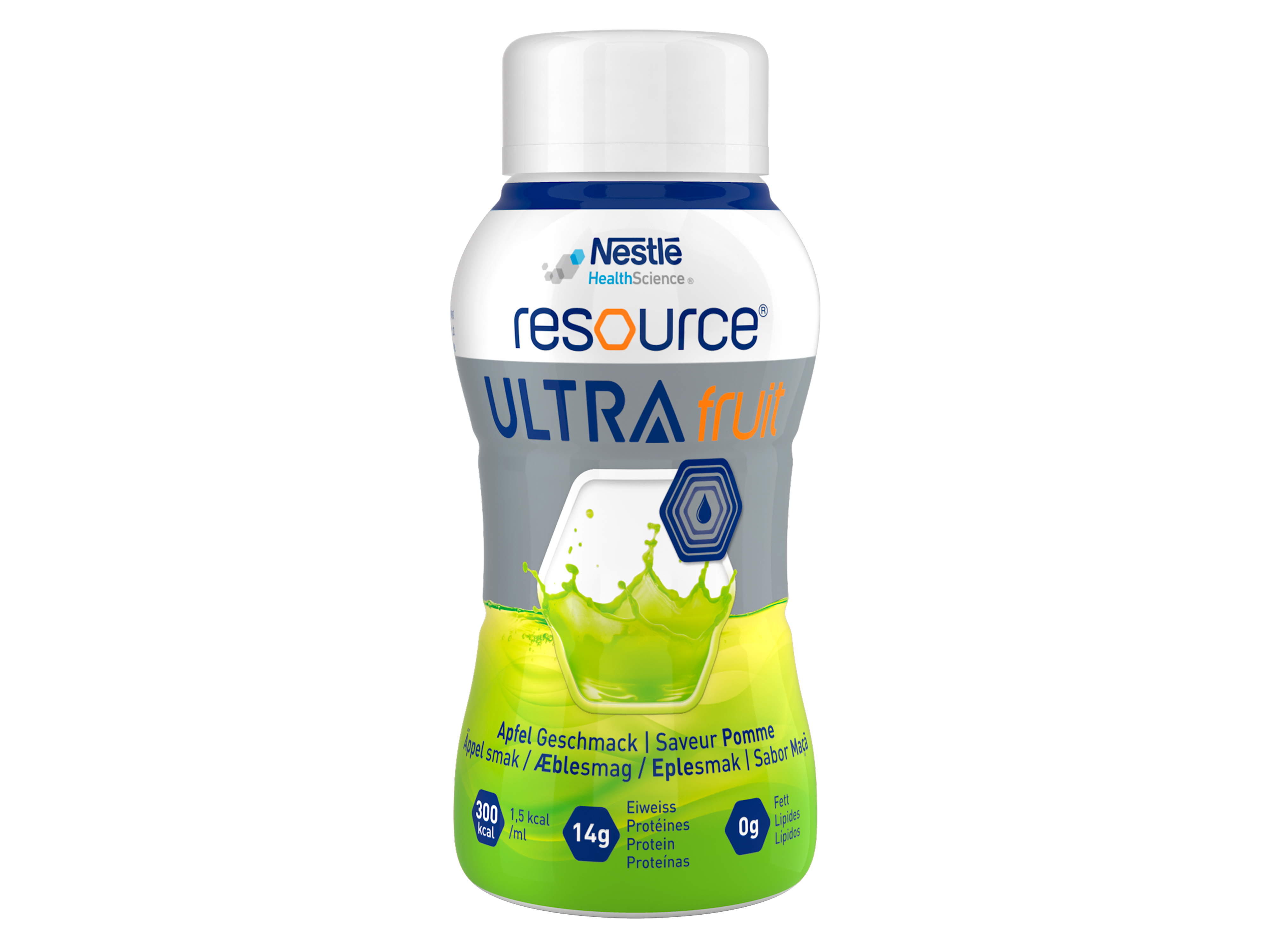Resource Ultra Fruit, klar næringstilskudd med ekstra protein, Eple, 4x200 ml