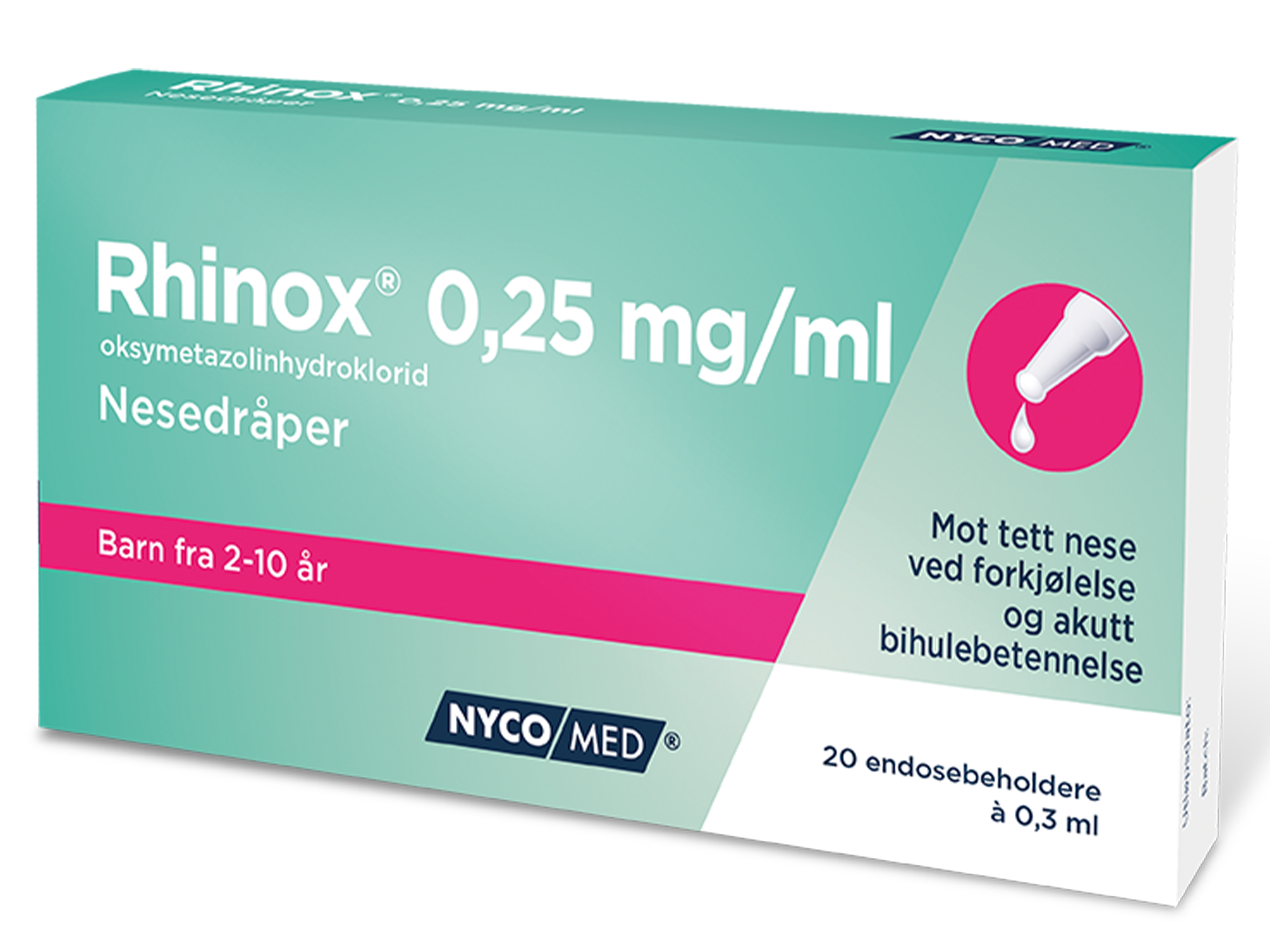 Rhinox Nesedråper 0,25mg/ml, 0,25 mg/ml til barn, 20 endoser