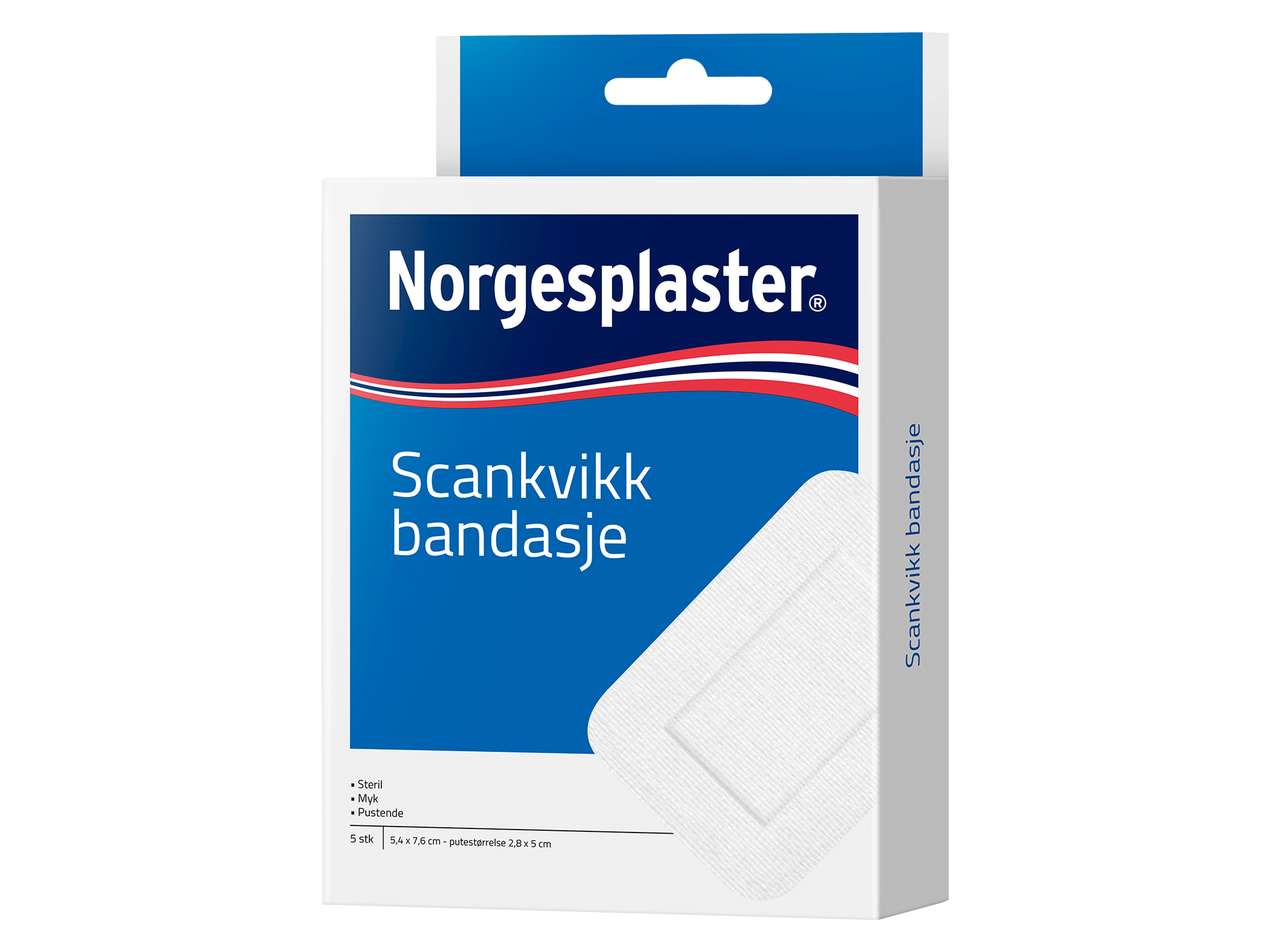 Norgesplaster Scankvikk bandasje, 5,4x7,6 cm, hvit, 5 stk.