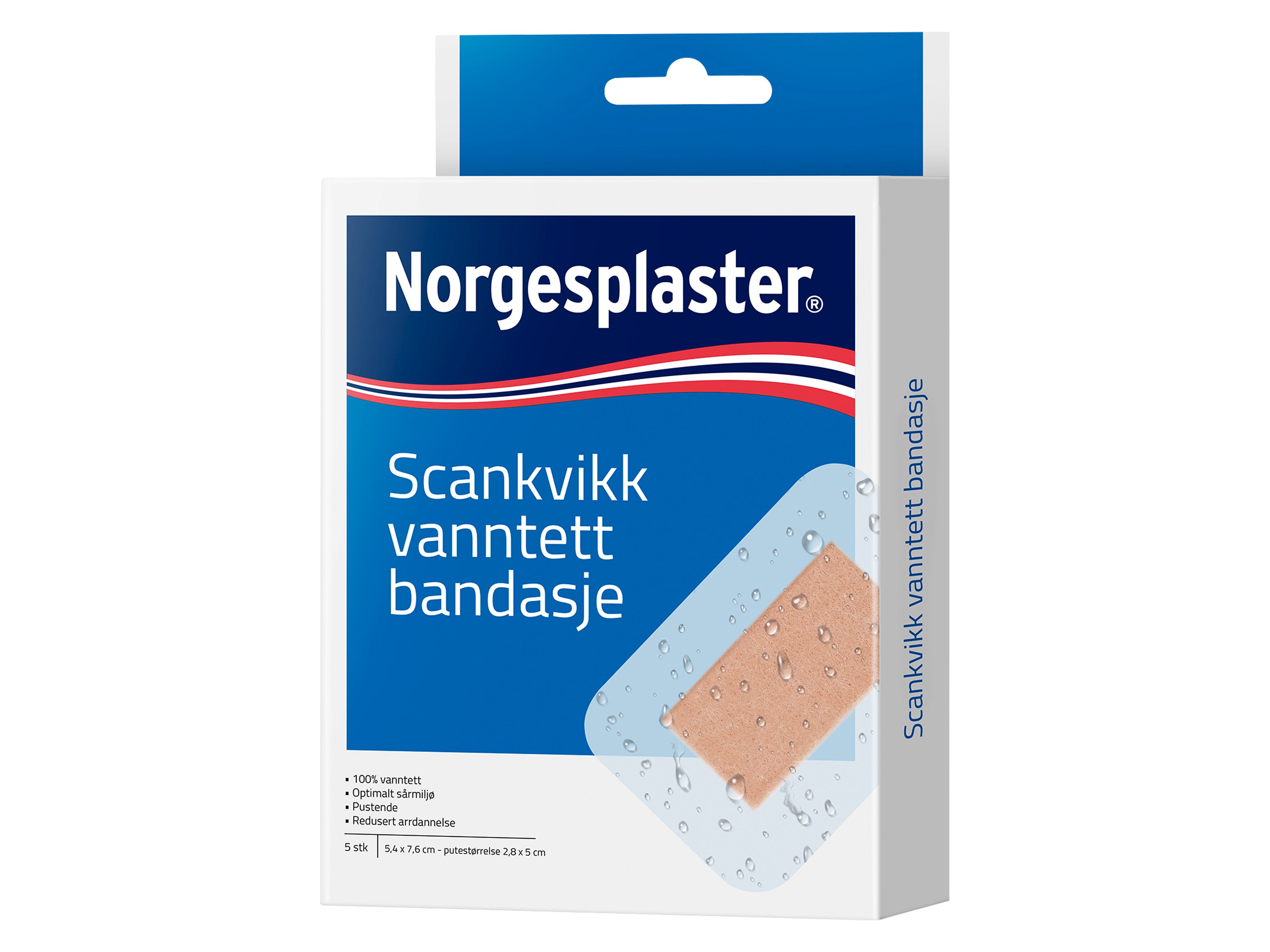 Norgesplaster Scankvikk vanntett bandasje, 5,4x7,6 cm, 5 stk.