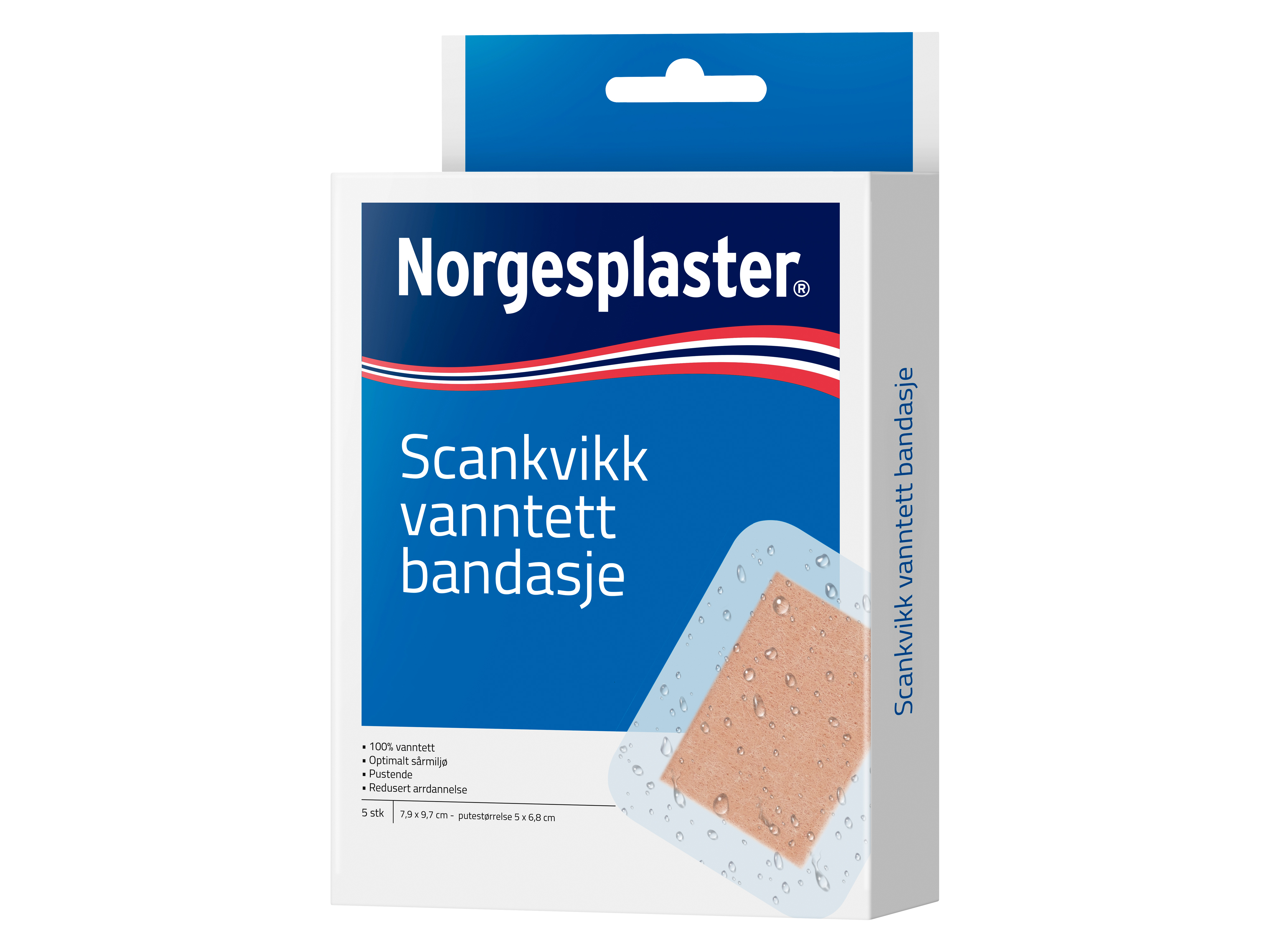 Norgesplaster Scankvikk vanntett bandasje, 7,9x9,7 cm, 5 stk.