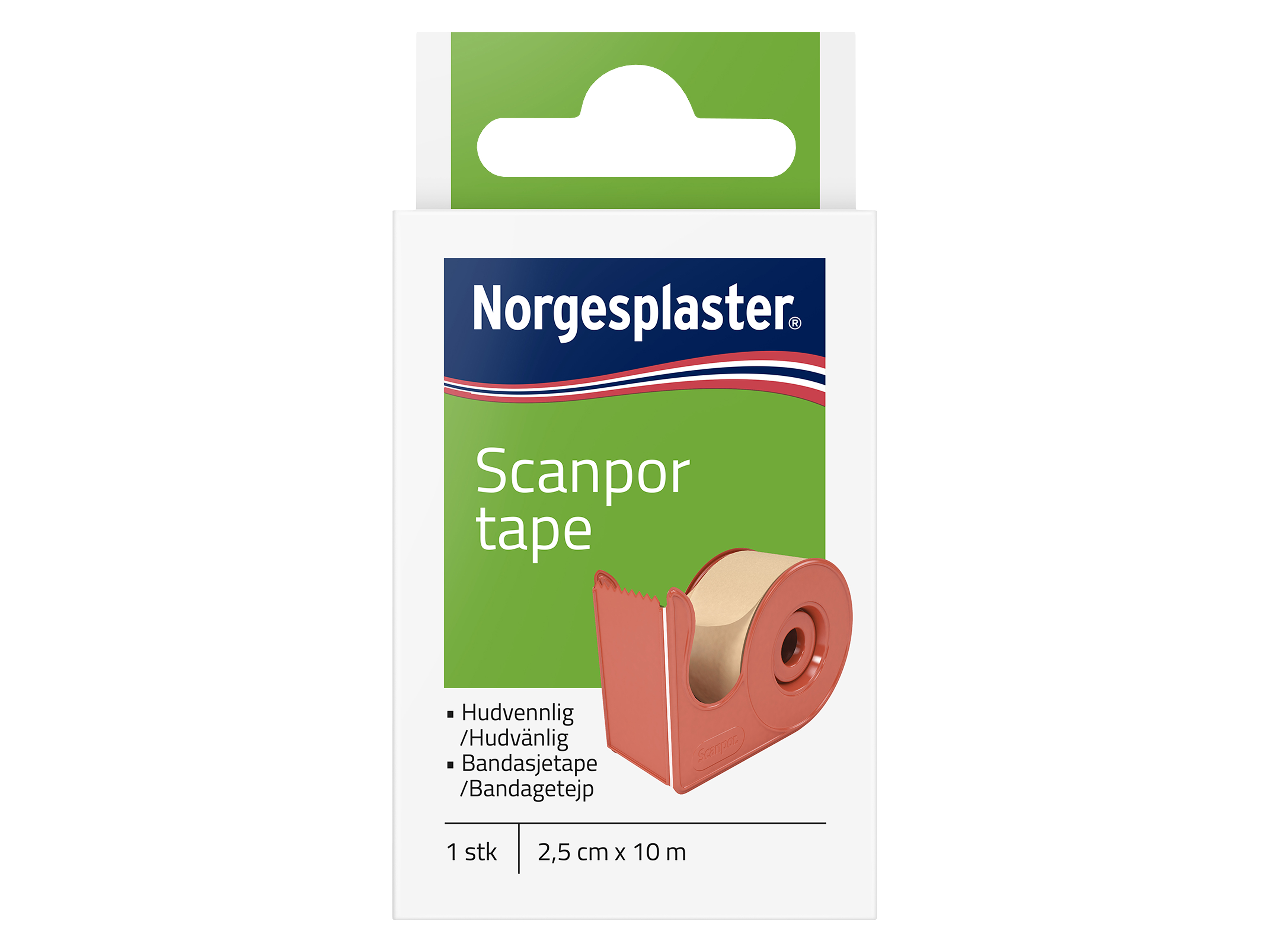 Norgesplaster Scanpor tape beige med dispenser, 2,5cm x 10m, 1 stk.