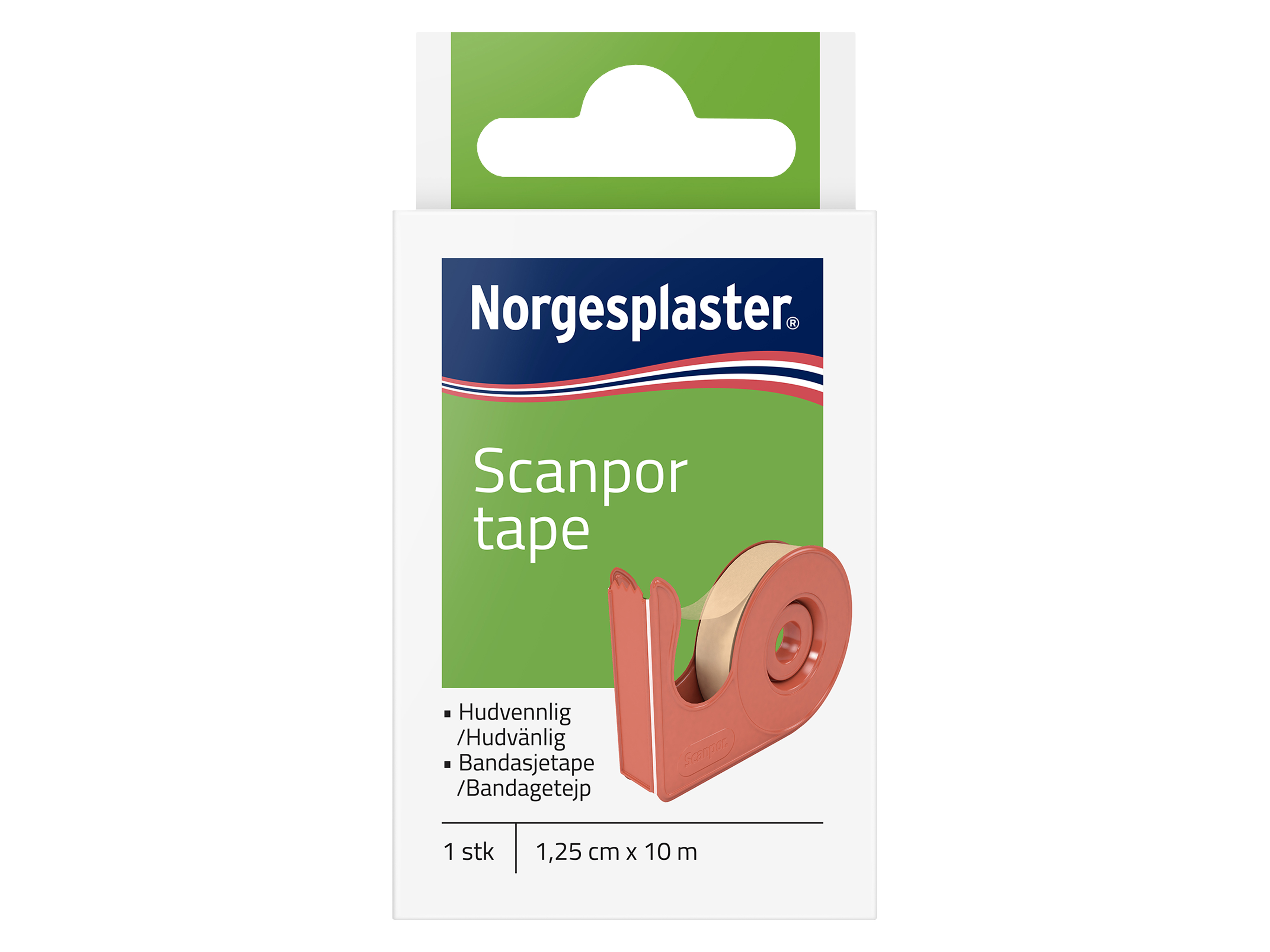 Norgesplaster Scanpor beige tape med dispenser, 1,25cm x 10m, 1 stk.