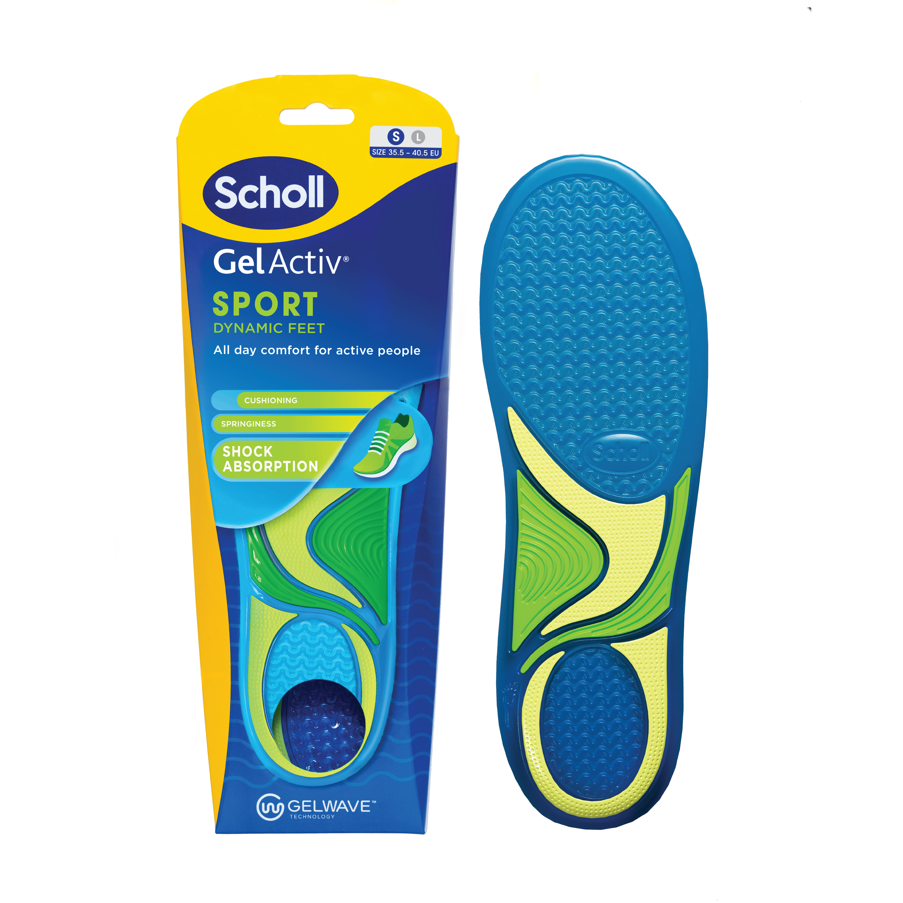 Scholl Gel Activ Sport Innleggssåler, Small, 35,5-40,5, 1 par