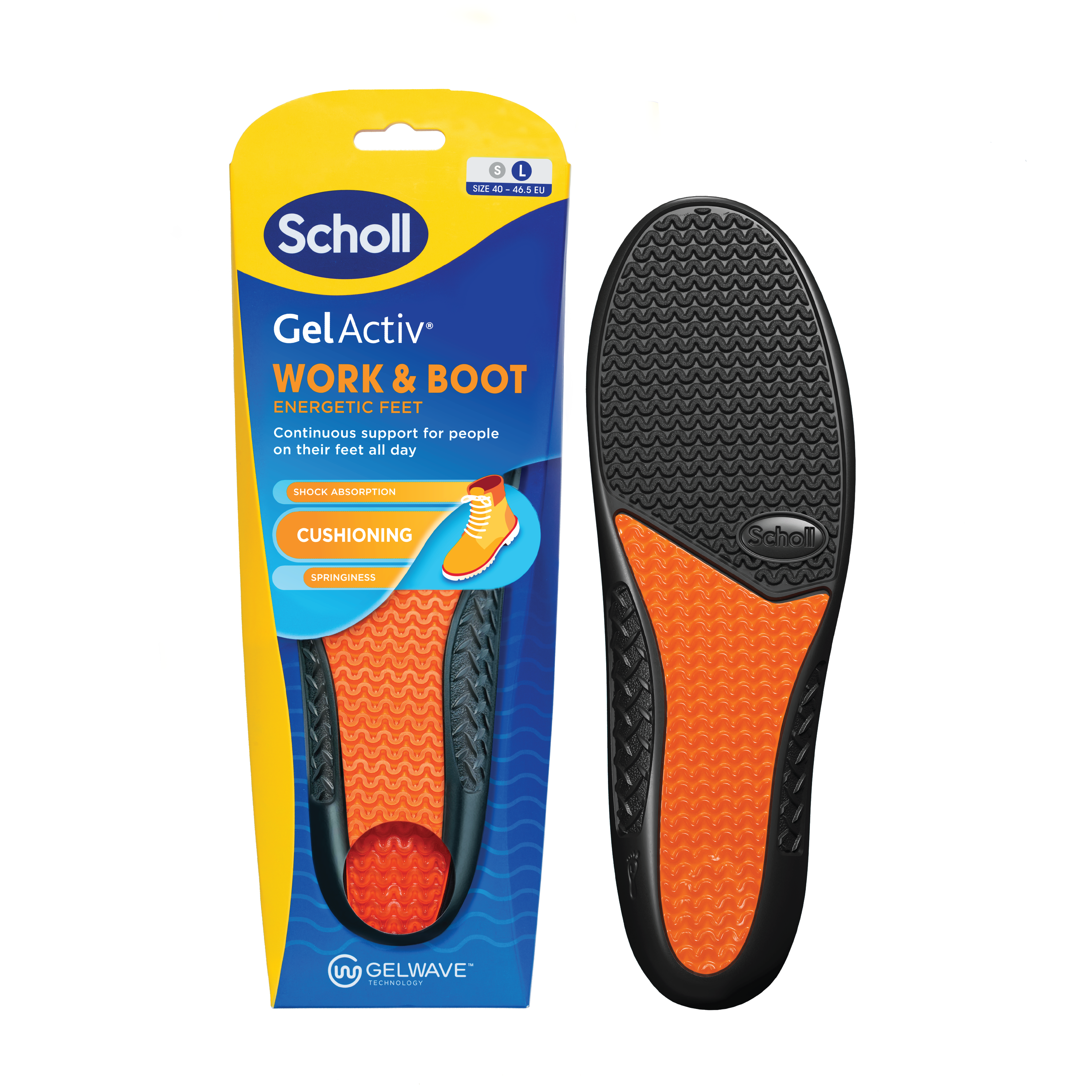 Scholl Gel Activ Work & Boot Innleggssåle, Large, 40-46,5, 1 par