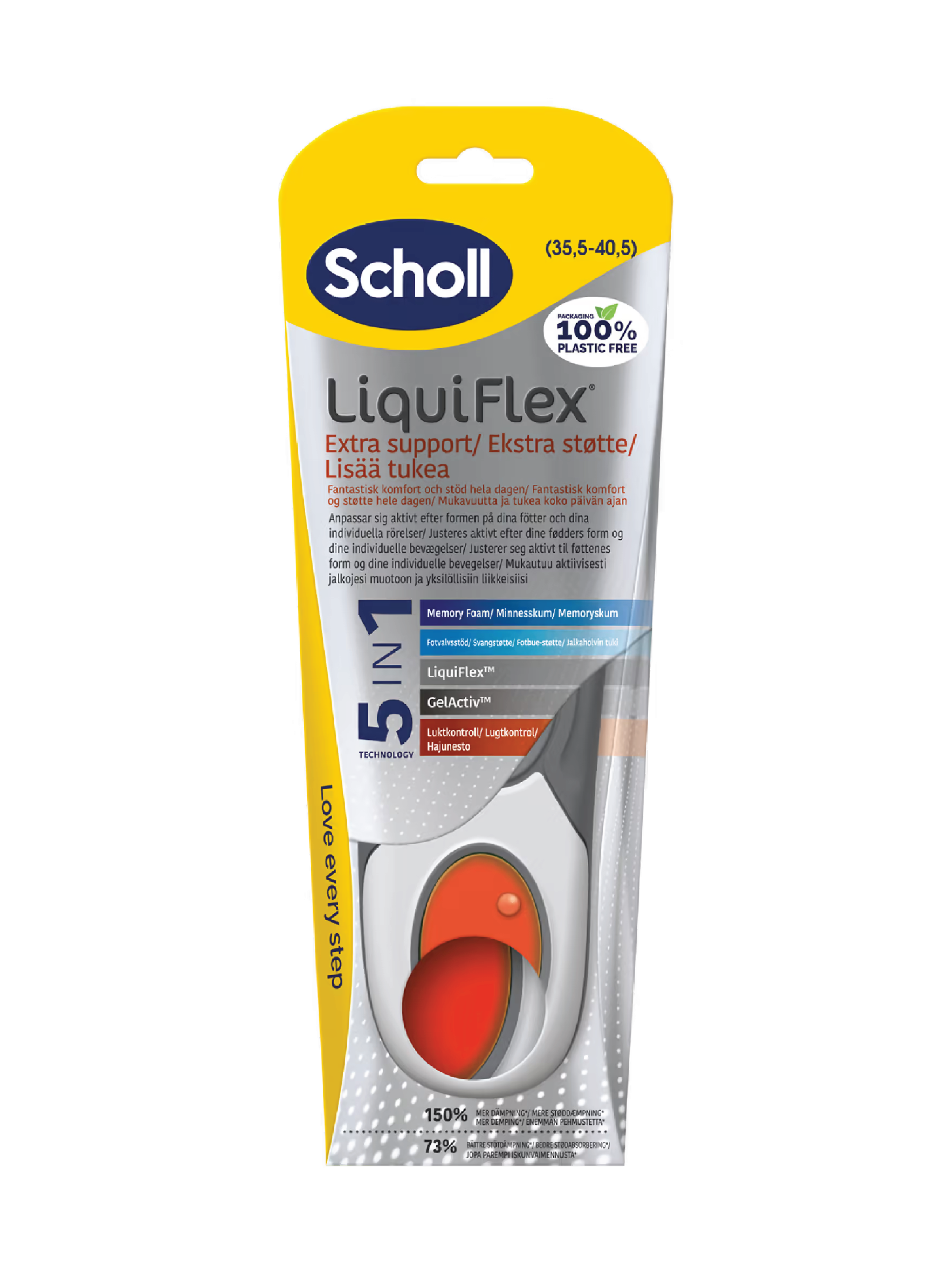 Scholl LiquiFlex Extra Support Innleggssåle, Str. 30,5-40,5, 1 par