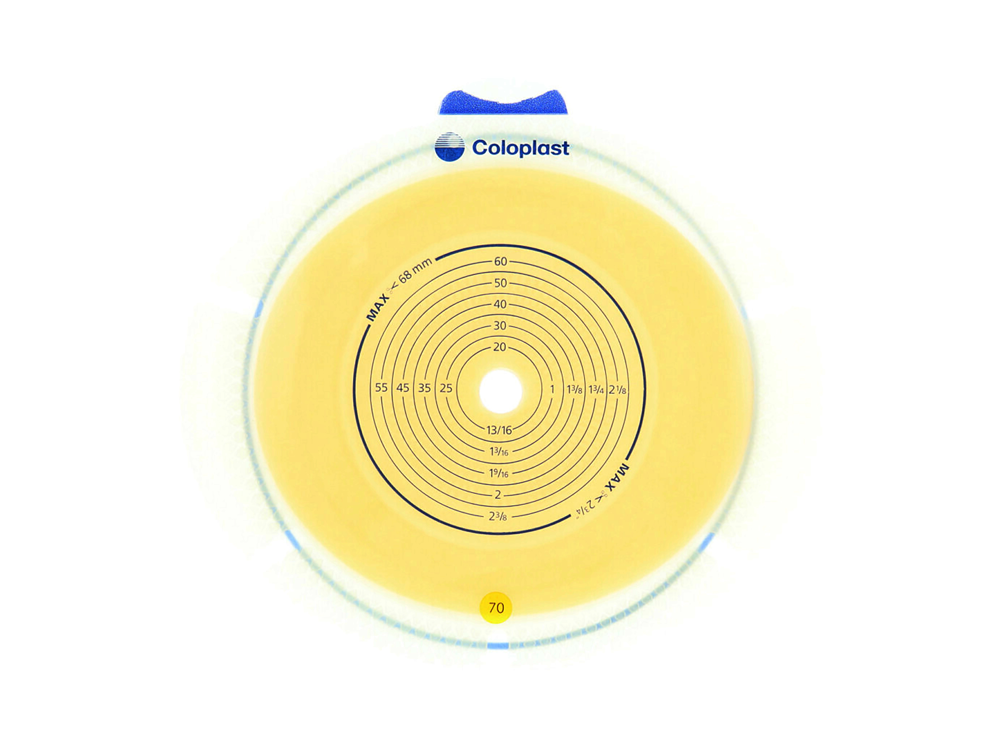 Coloplast Sensura Flex hudplate, 101030, kleberkobling 70 mm, hullstørrelse 10-68 mm 10 stk.