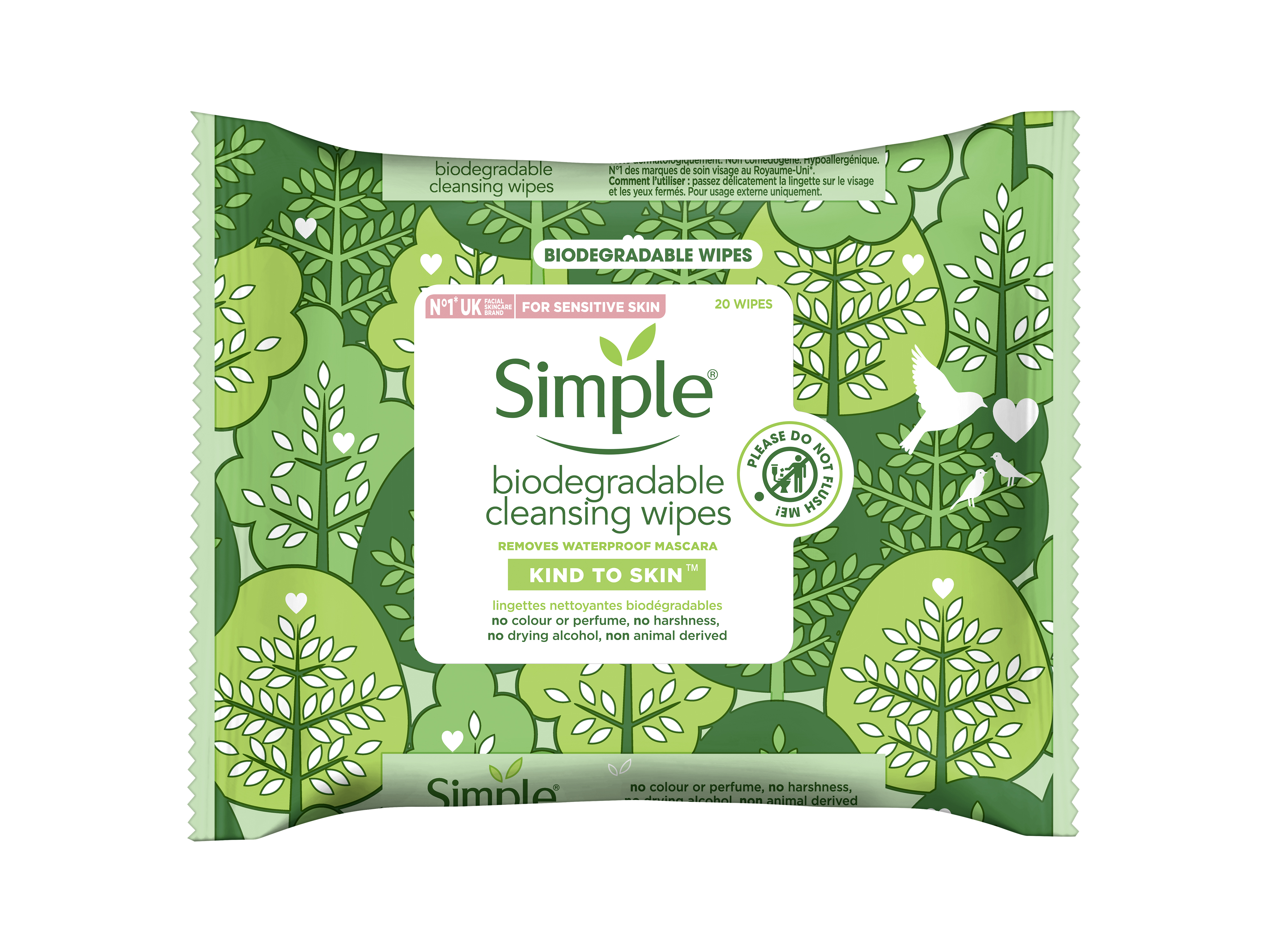Simple Biodegradable Cleansing Wipes, 20 stk.