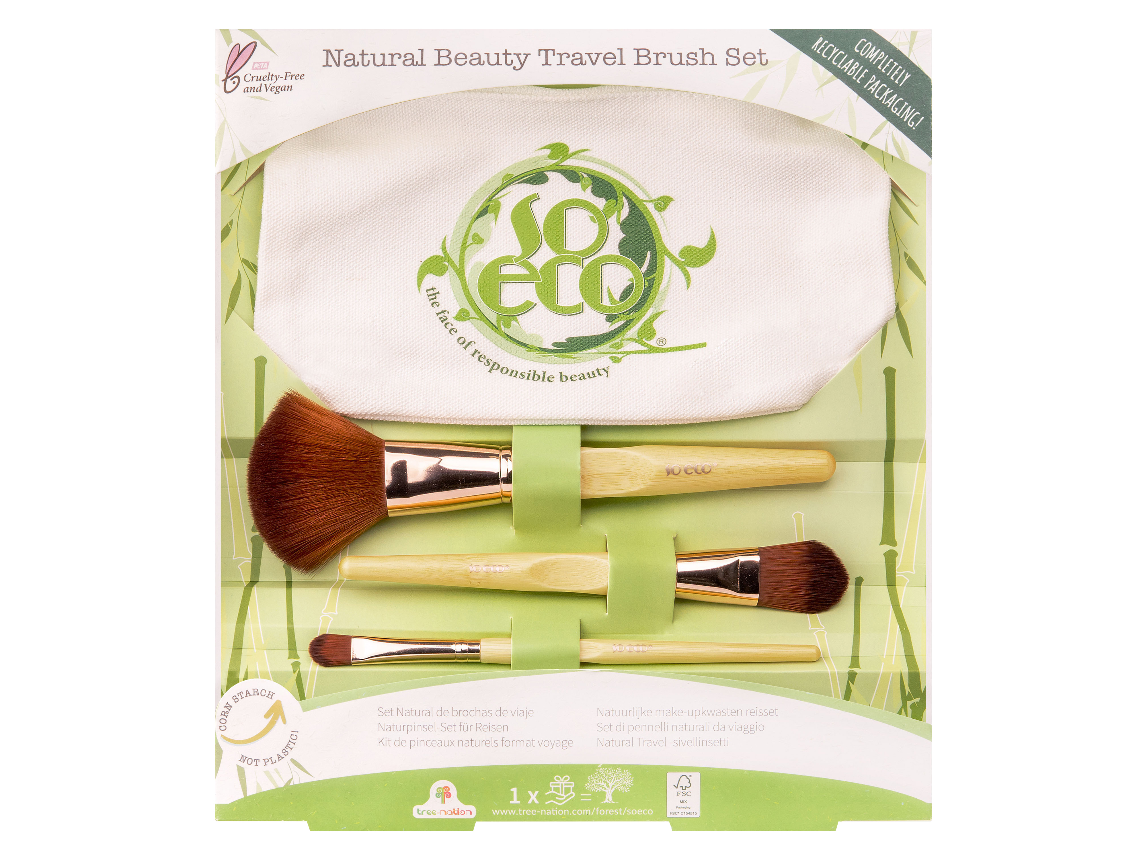 So Eco Natural Beauty Travel Brush set, Gavesett, So Eco Gift Set (Bag)