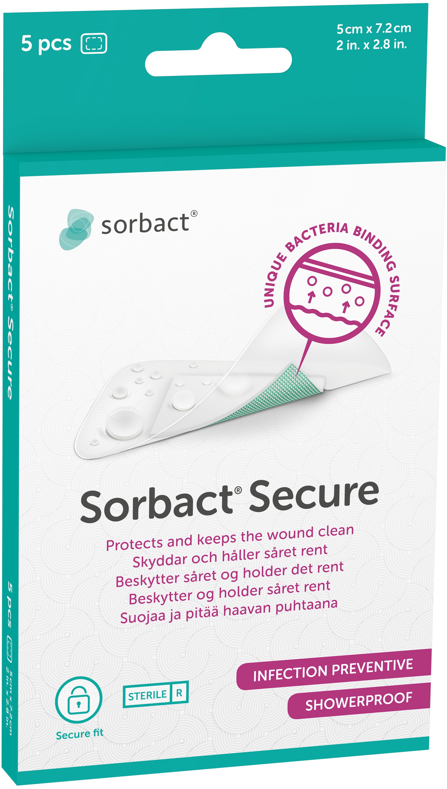 Sorbact Plaster, 5 cm x 7,2 cm, 5 stk.