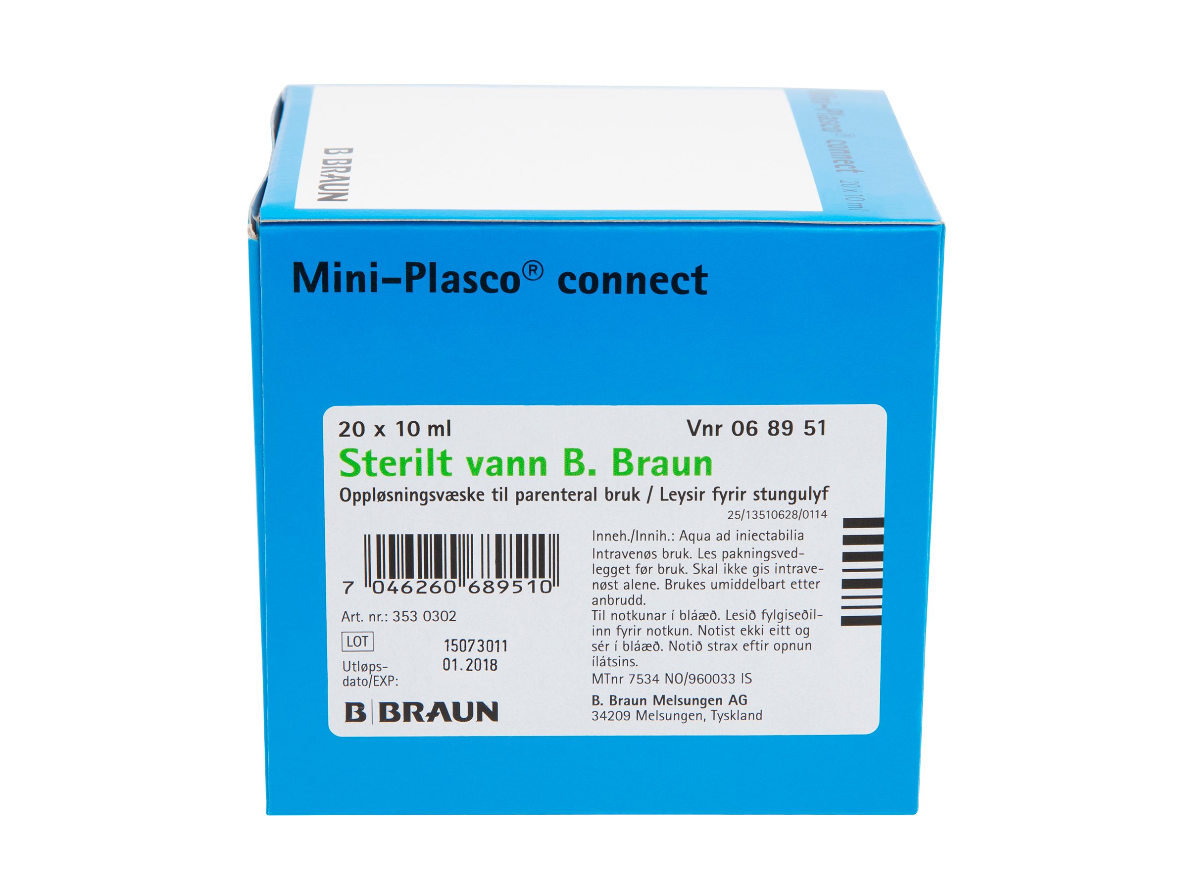 B. Braun Sterilt vann (til injeksjon), 20 x 10 ml.