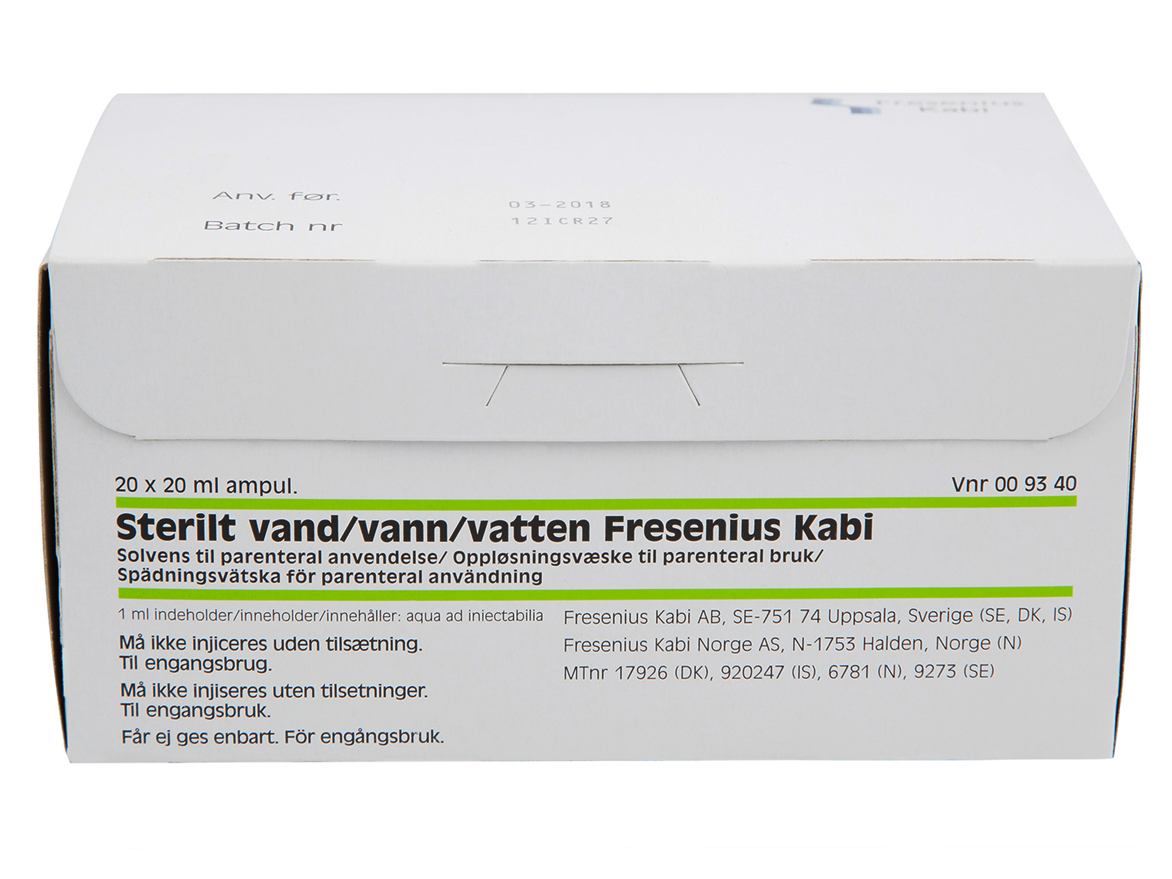 Fresenius Sterilt vann (til injeksjon), 20 x 20 ml.