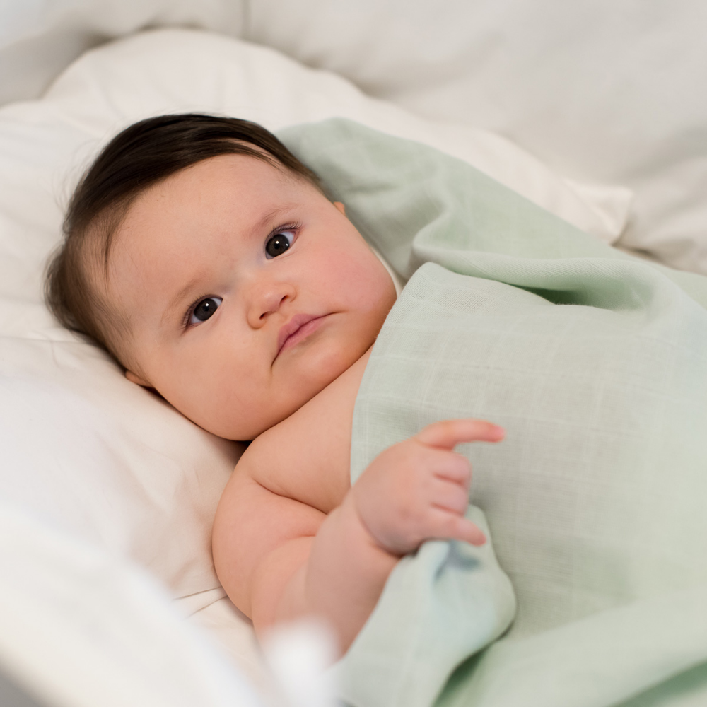 Summerville Organic Babyteppe i musselin, Soft Mint/White, 2 stk.