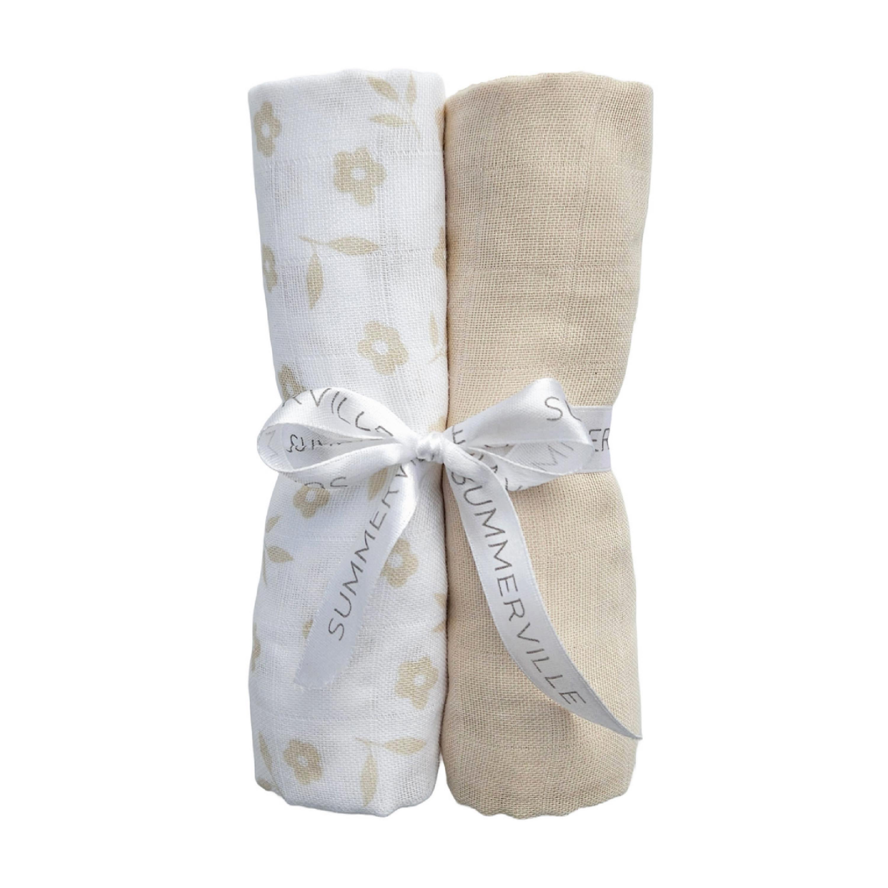 Babyteppe i musselin, Beige miks, 2 stk.