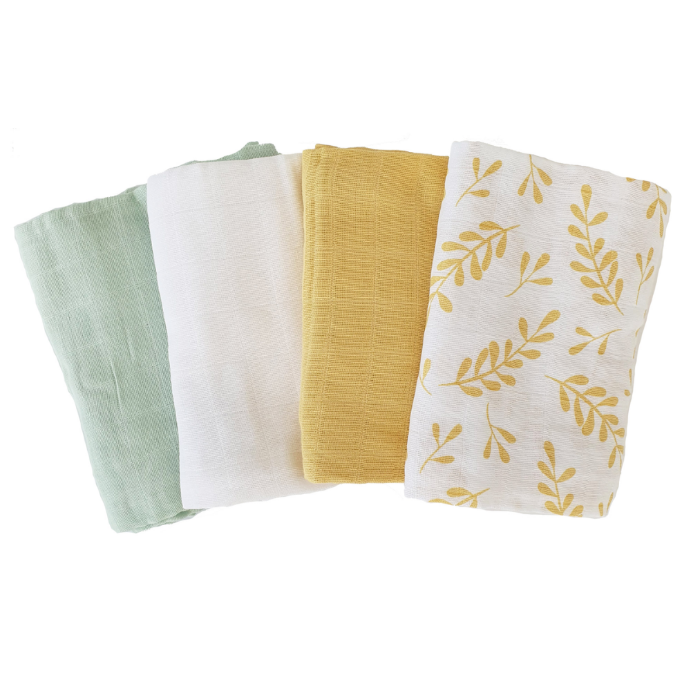Summerville Organic Babyteppe i musselin, Floral Yellow, 4 stk.