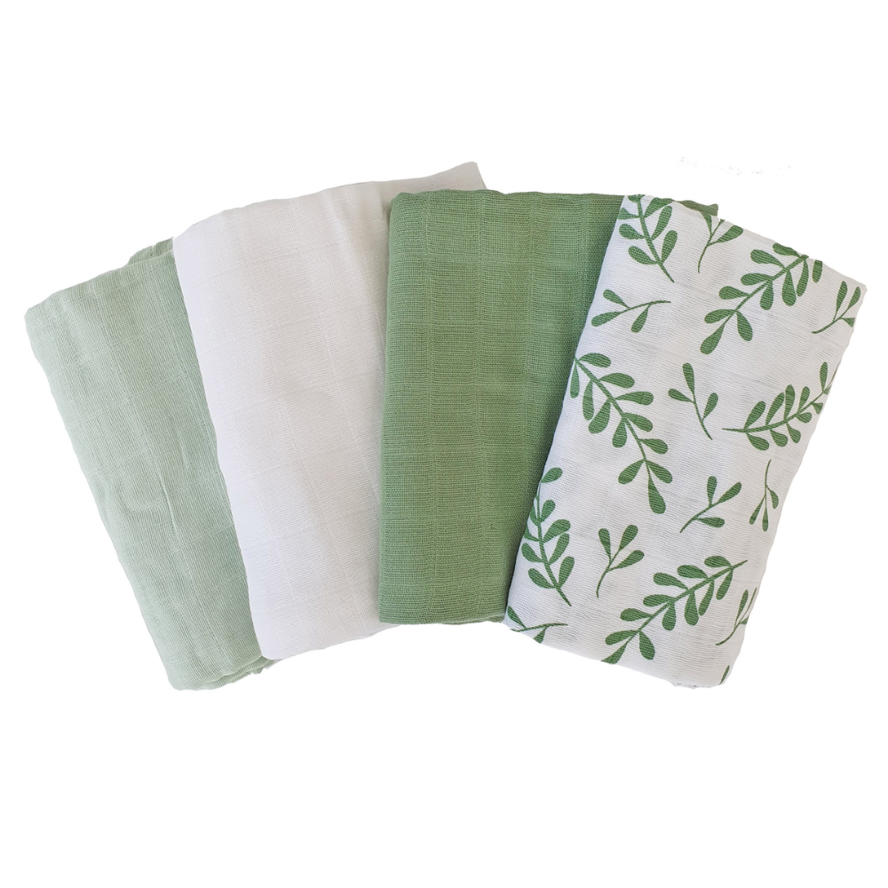 Summerville Organic Babyteppe i musselin, Floral Green, 4 stk.