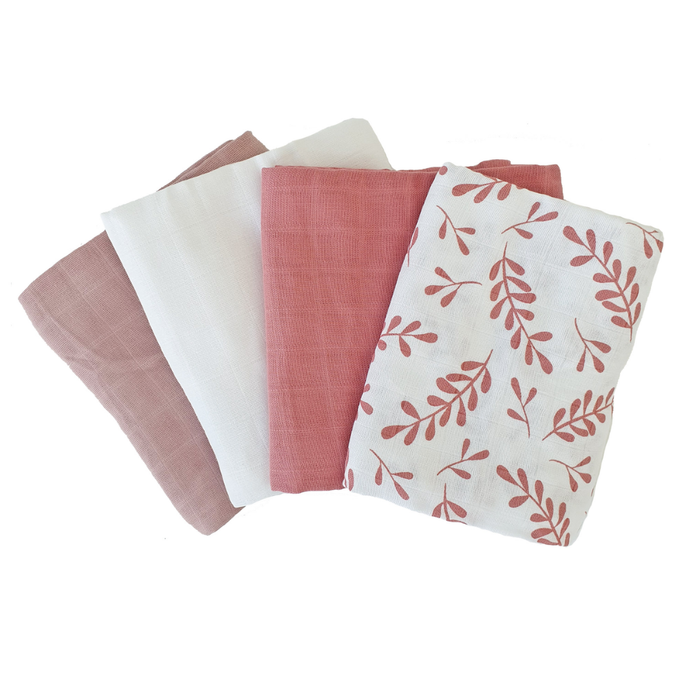 Summerville Organic Babyteppe i musselin, Floral Rose, 4 stk.