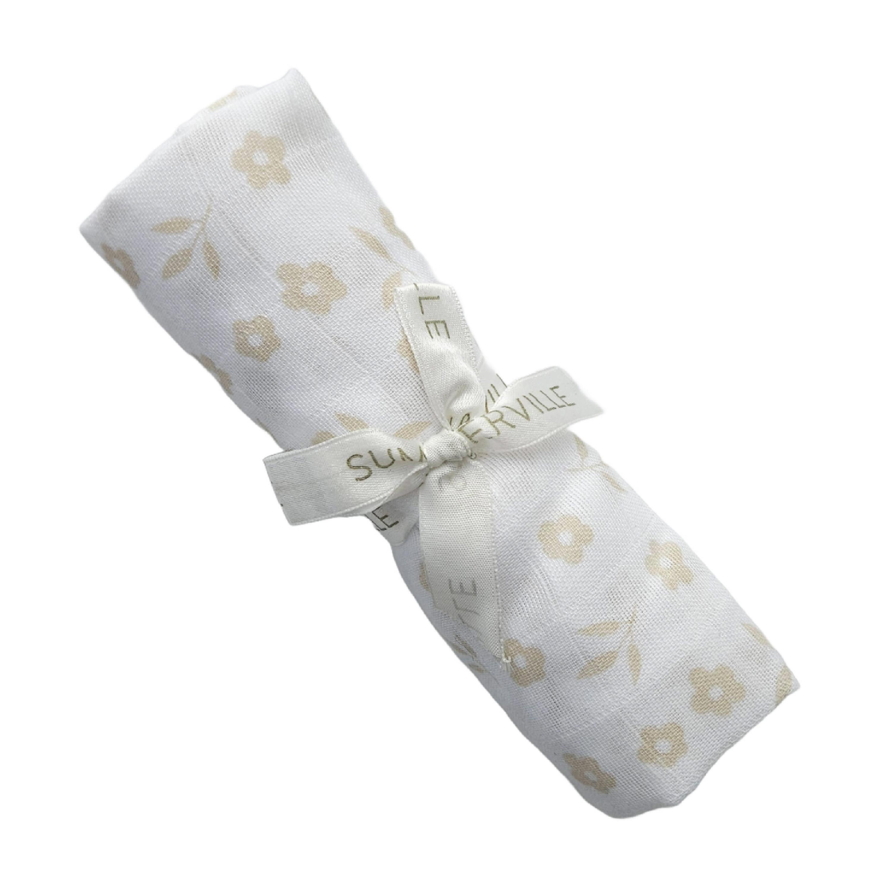 Babyteppe i musselin, Beige/hvit, 1 stk