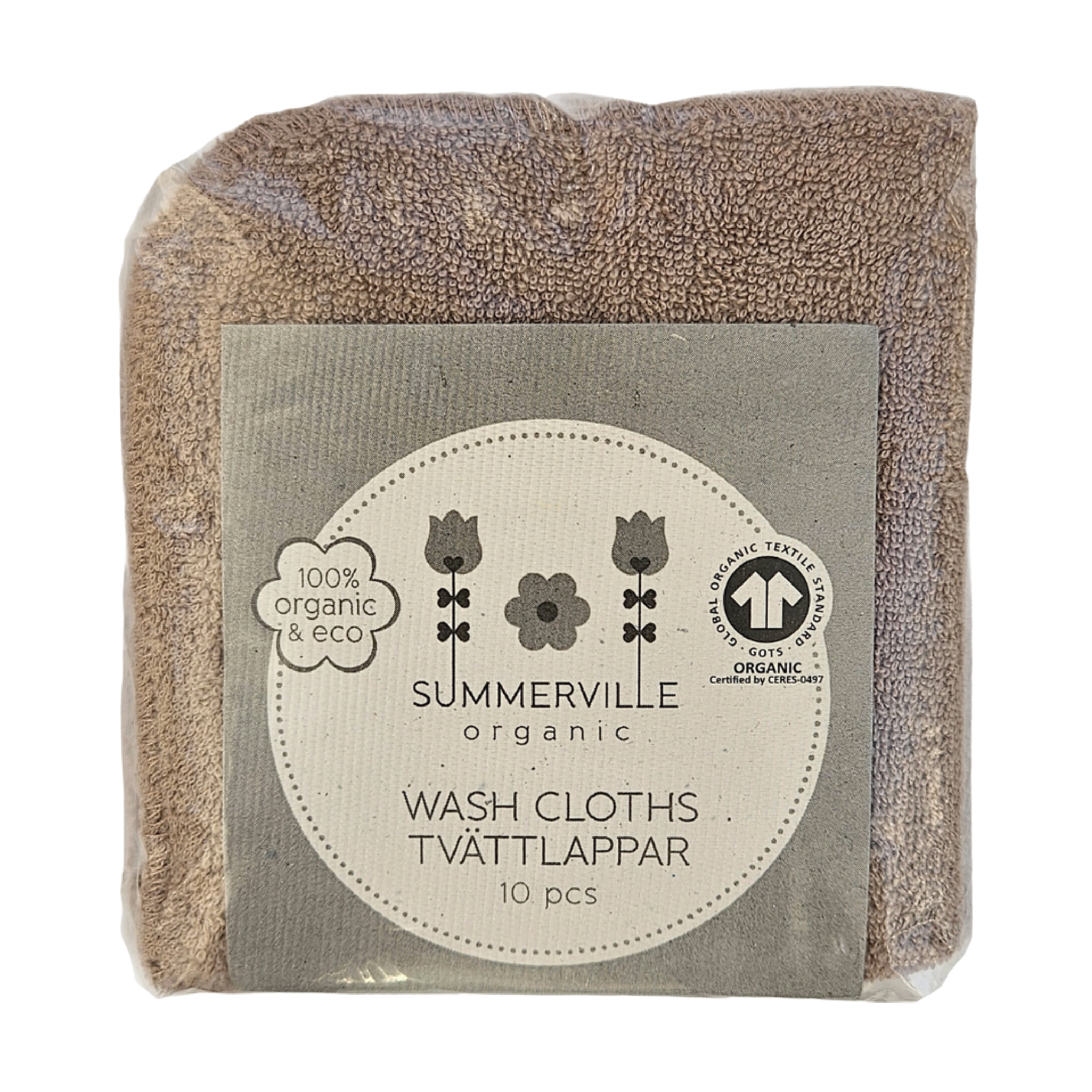 Summerville Organic Vaskekluter, Brun, 10 stk.