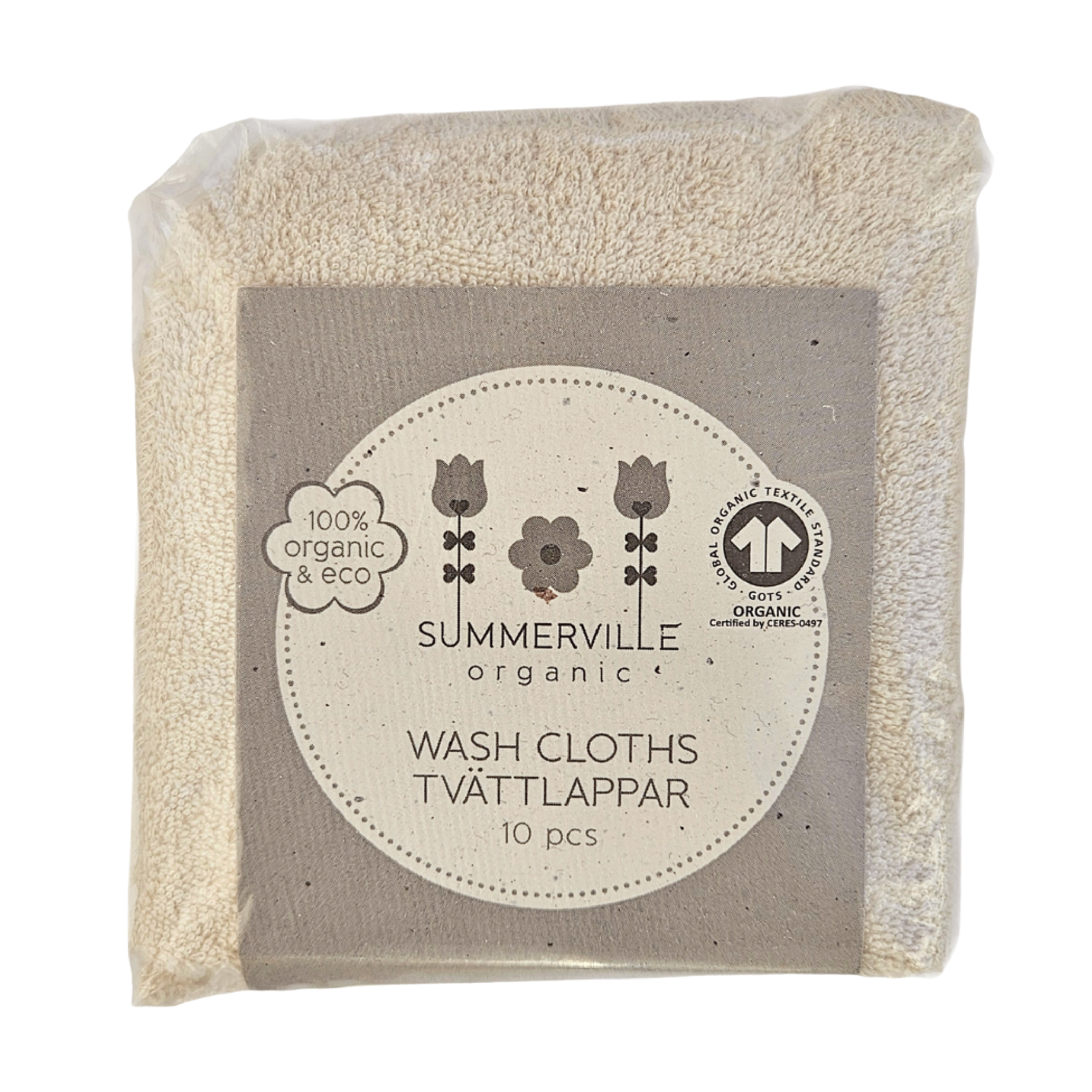 Summerville Organic Vaskekluter, Sand, 10 stk.