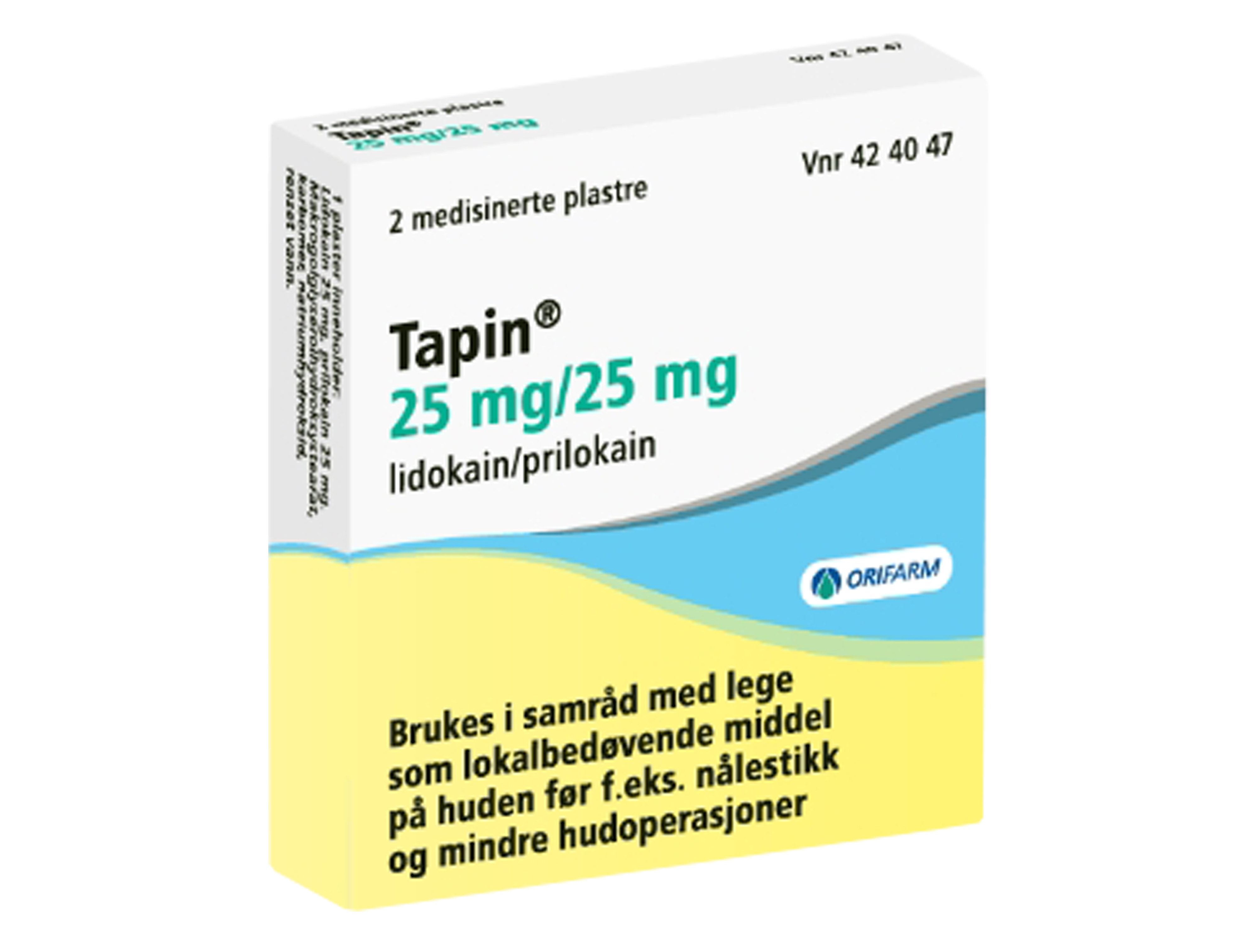 Tapin Medisinert plaster 25mg/25mg, 2 stk.