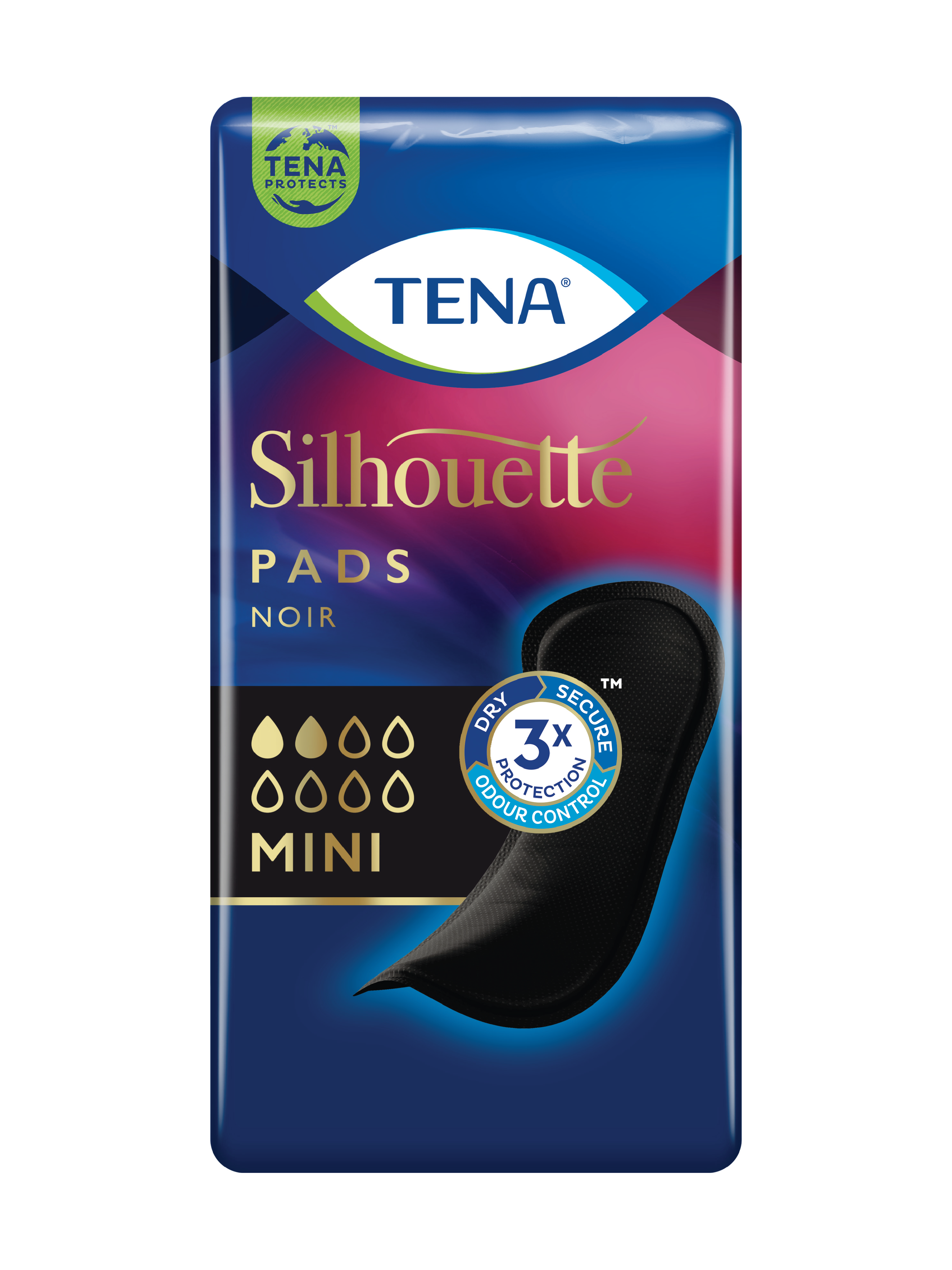 Tena Silhouette Bind, Mini, sort, 18 stk