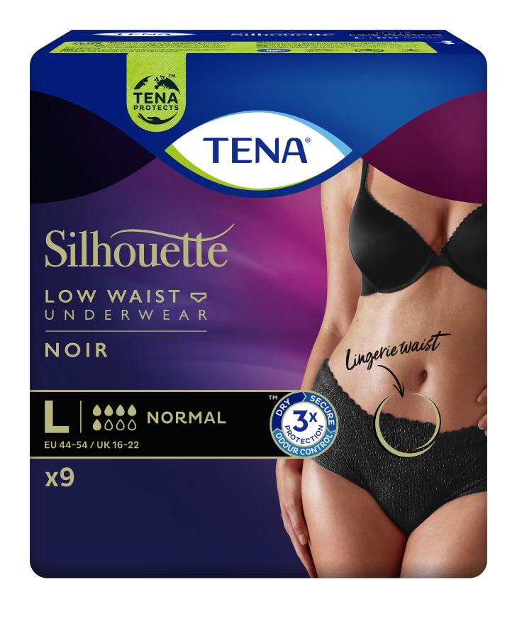 Tena Silhouette Normal Low Waist Black, Large, sort, 9 stk