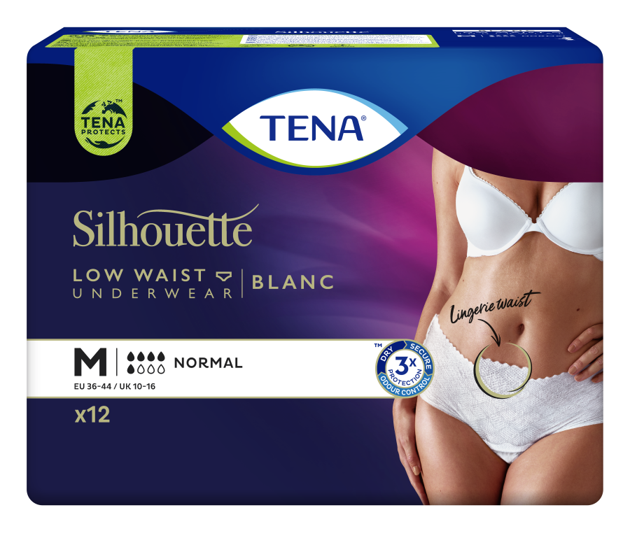 Tena Silhouette Normal Low Waist White, Medium, hvit, 12 stk.