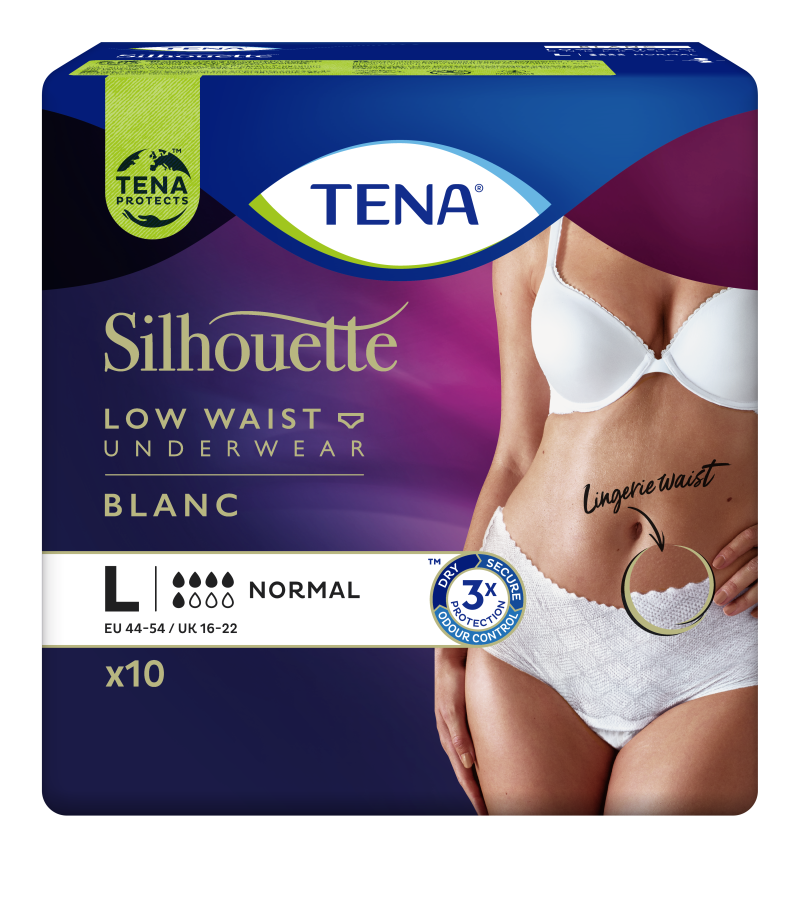 Tena Silhouette Normal Low Waist White, Large, Hvit, 10 stk.