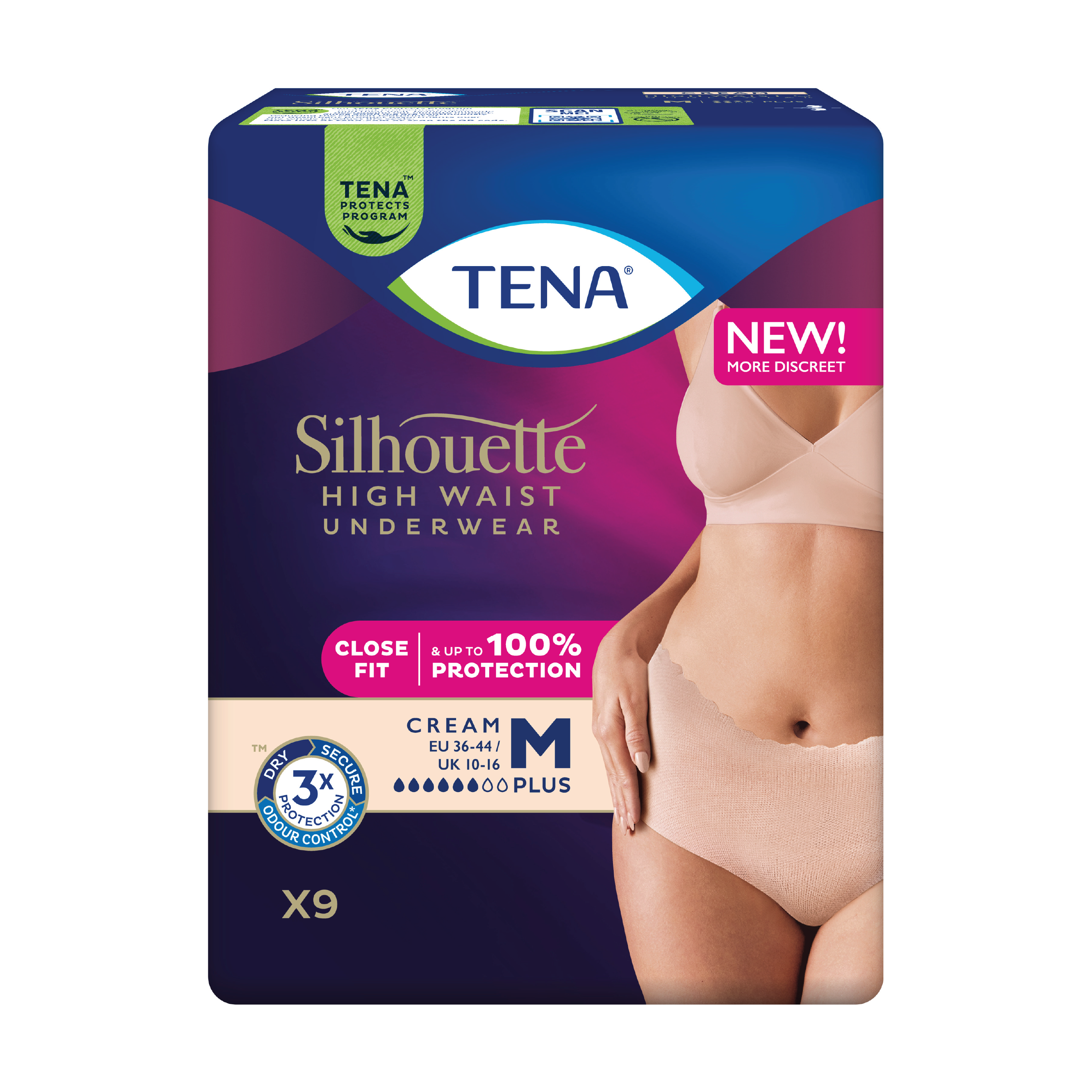 Tena Silhouette Pants Plus High Waist, Medium, créme, 9 stk.