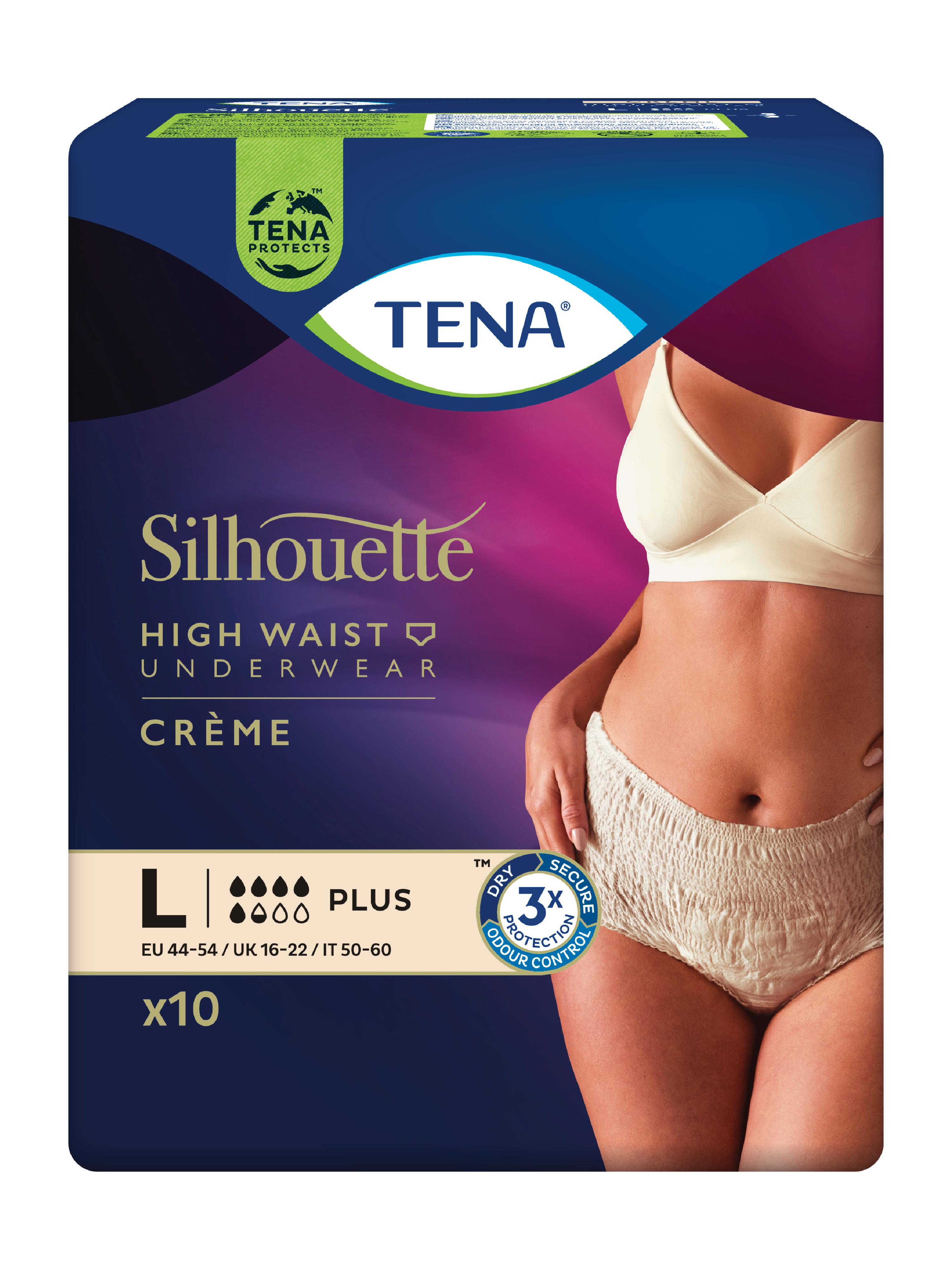 Tena Silhouette Plus High Waist Cream, Large, creme, 10 stk