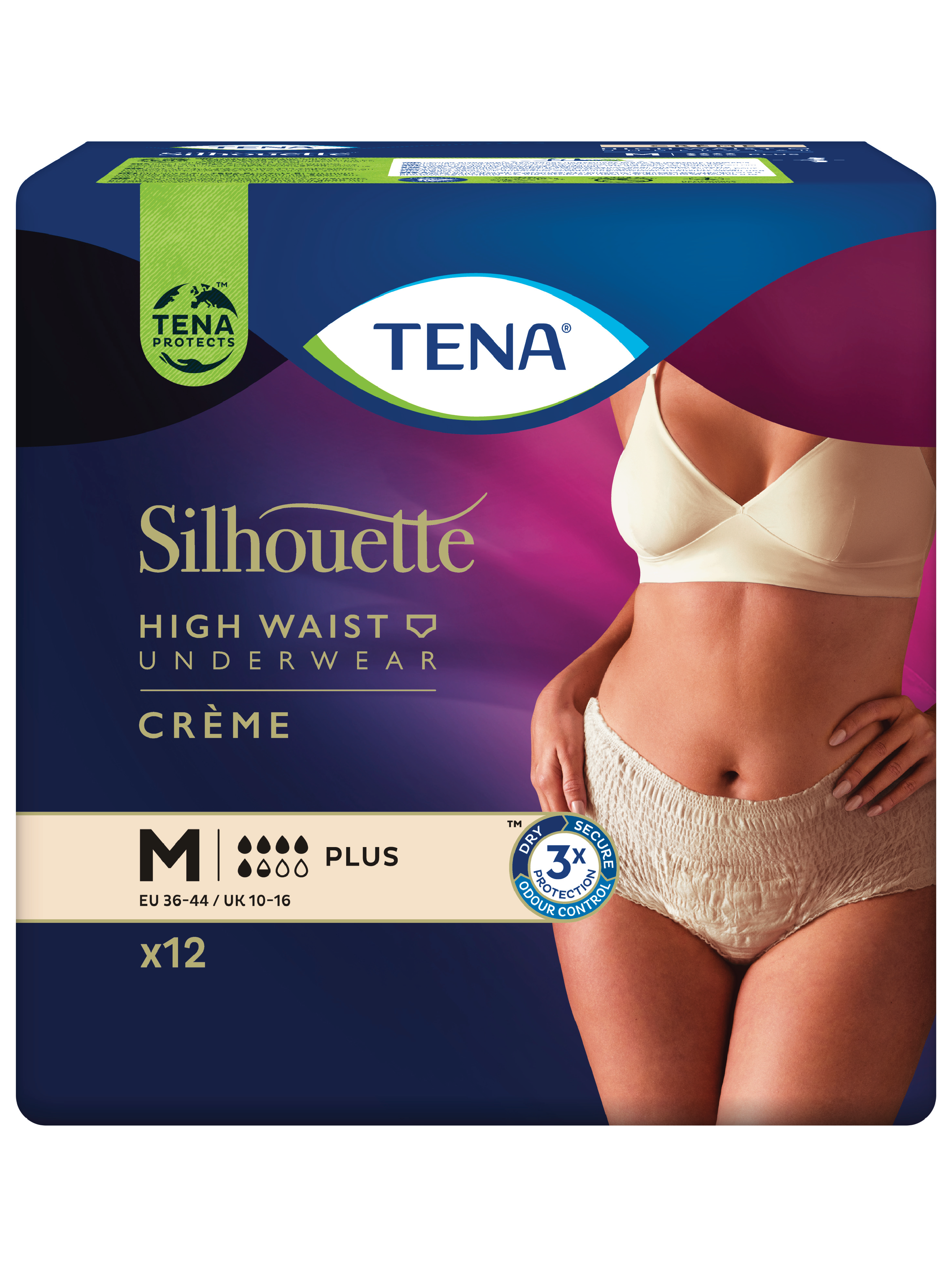 Tena Silhouette Plus High Waist Cream, Medium, creme, 12