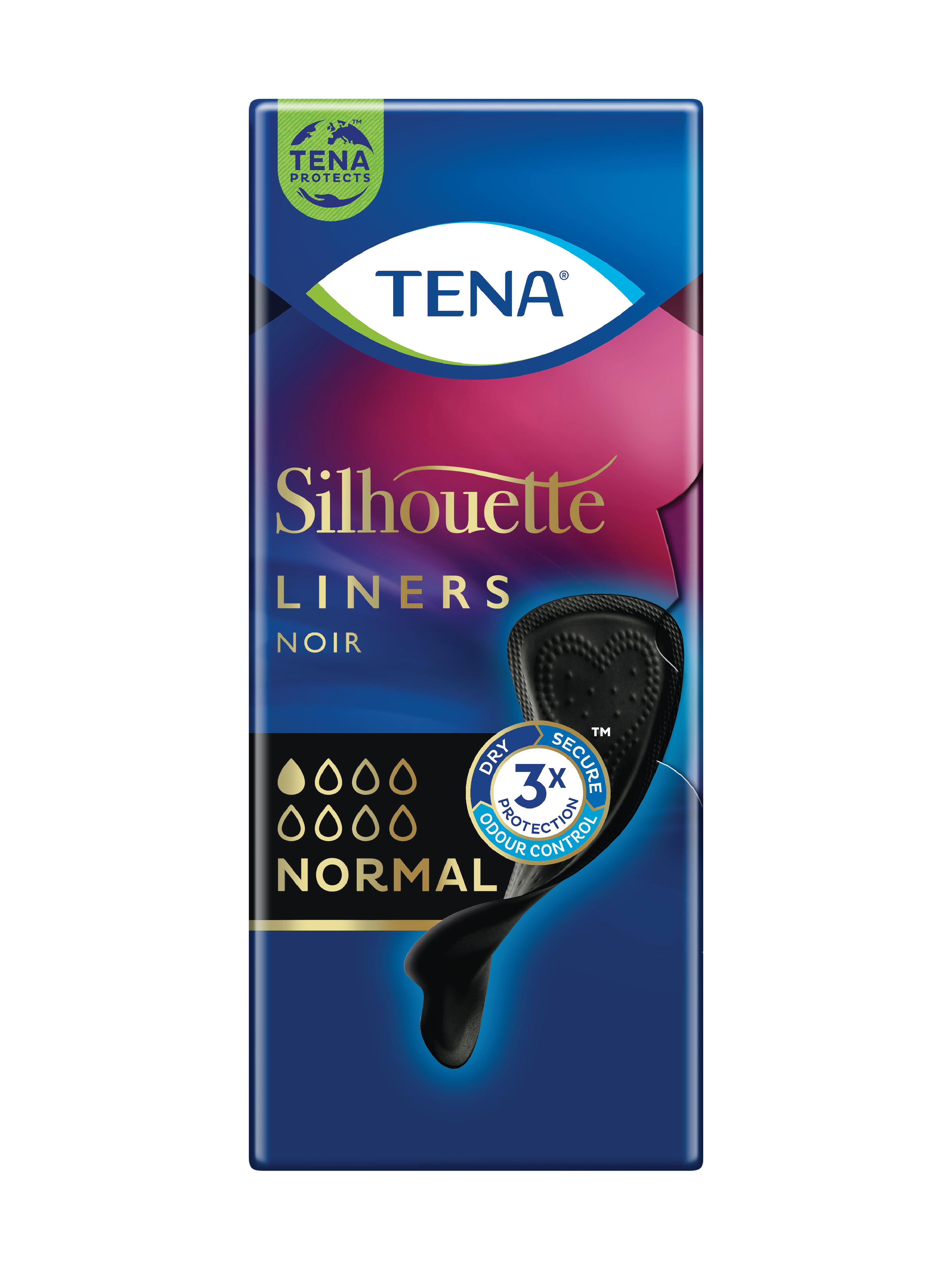 Tena Silhouette truseinnlegg, Normal, sort, 26 stk