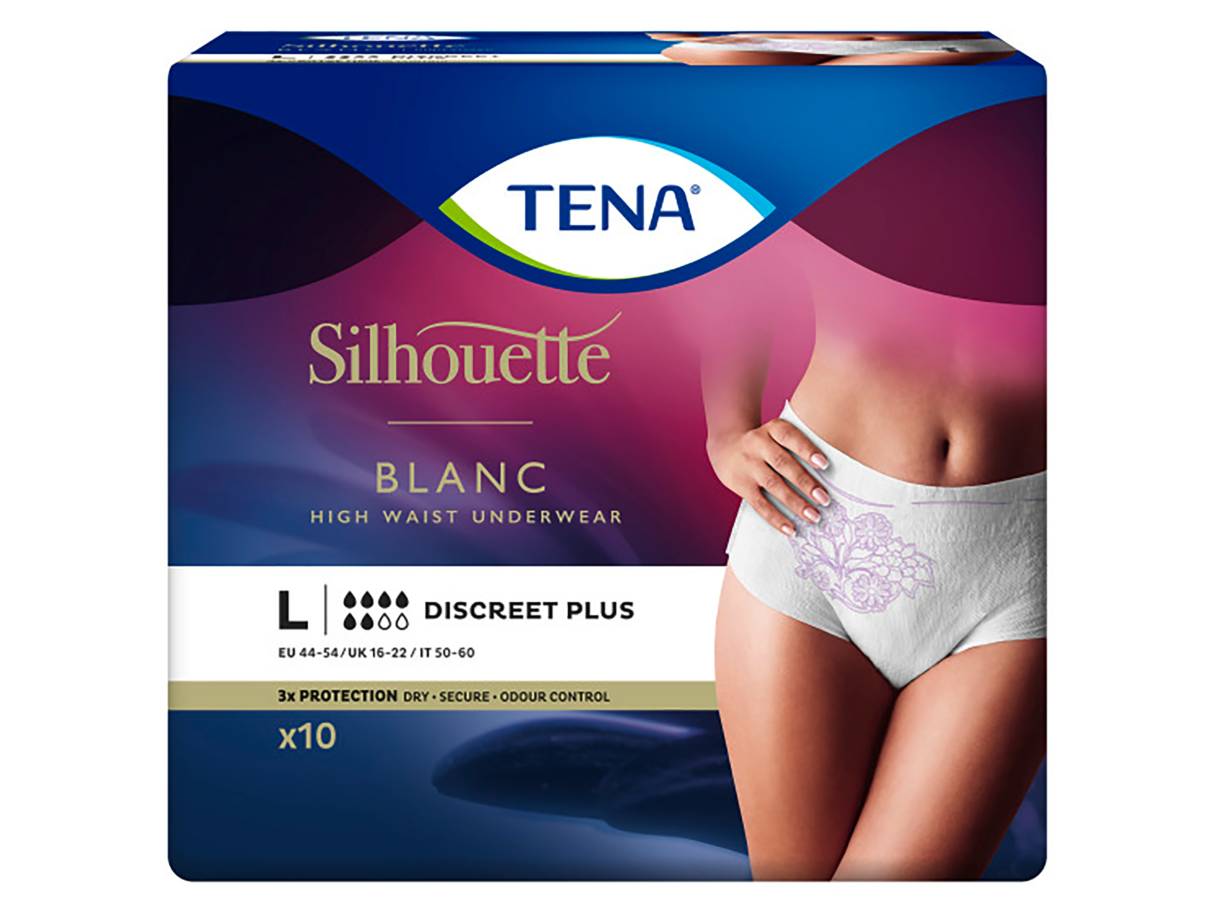 Tena Tena Silhouette Discreet Plus High Waist, Large, Hvit, 10 stk.