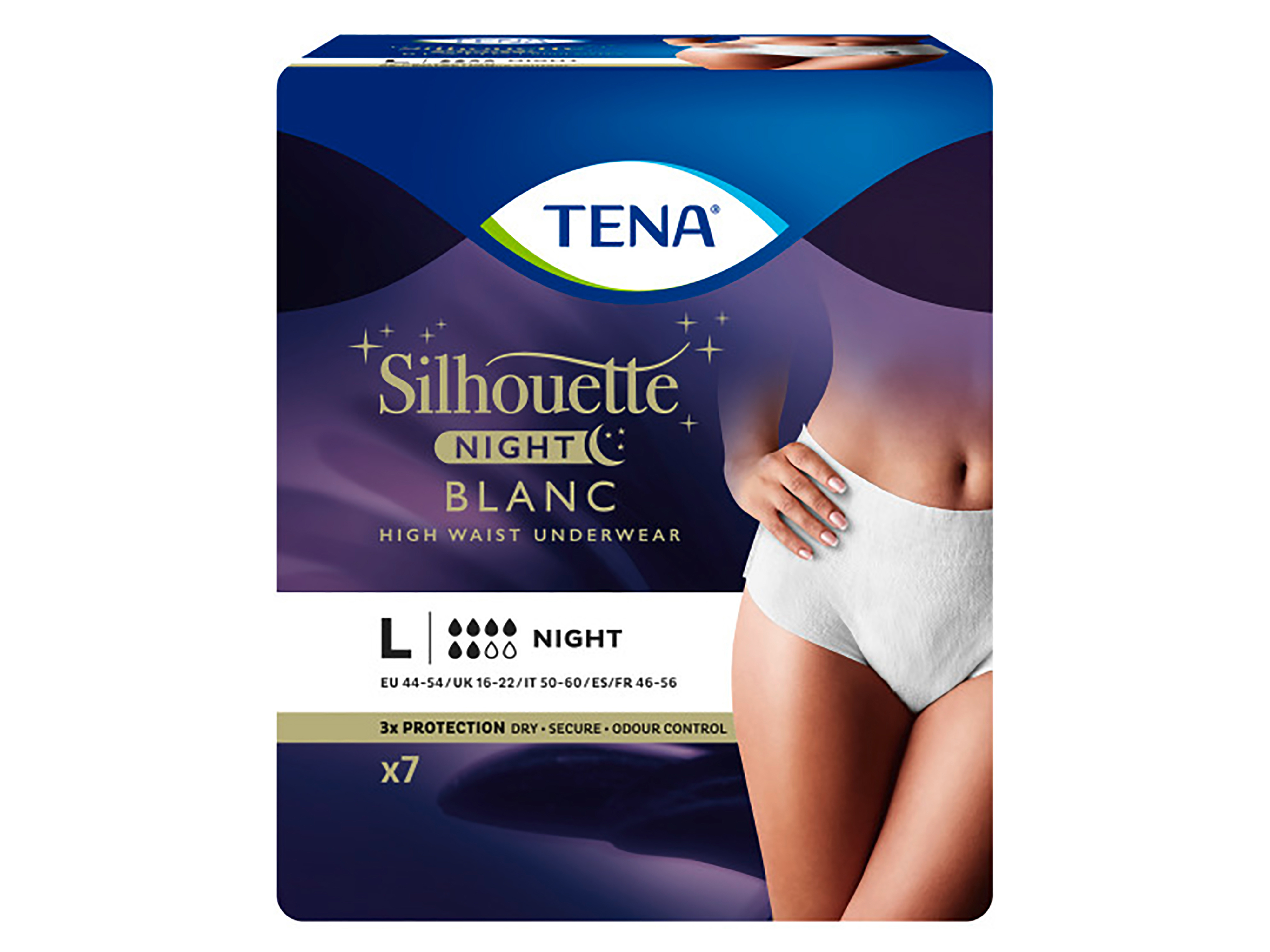 Tena Tena Silhouette Night High Waist White, Large, Hvit, 7 stk.