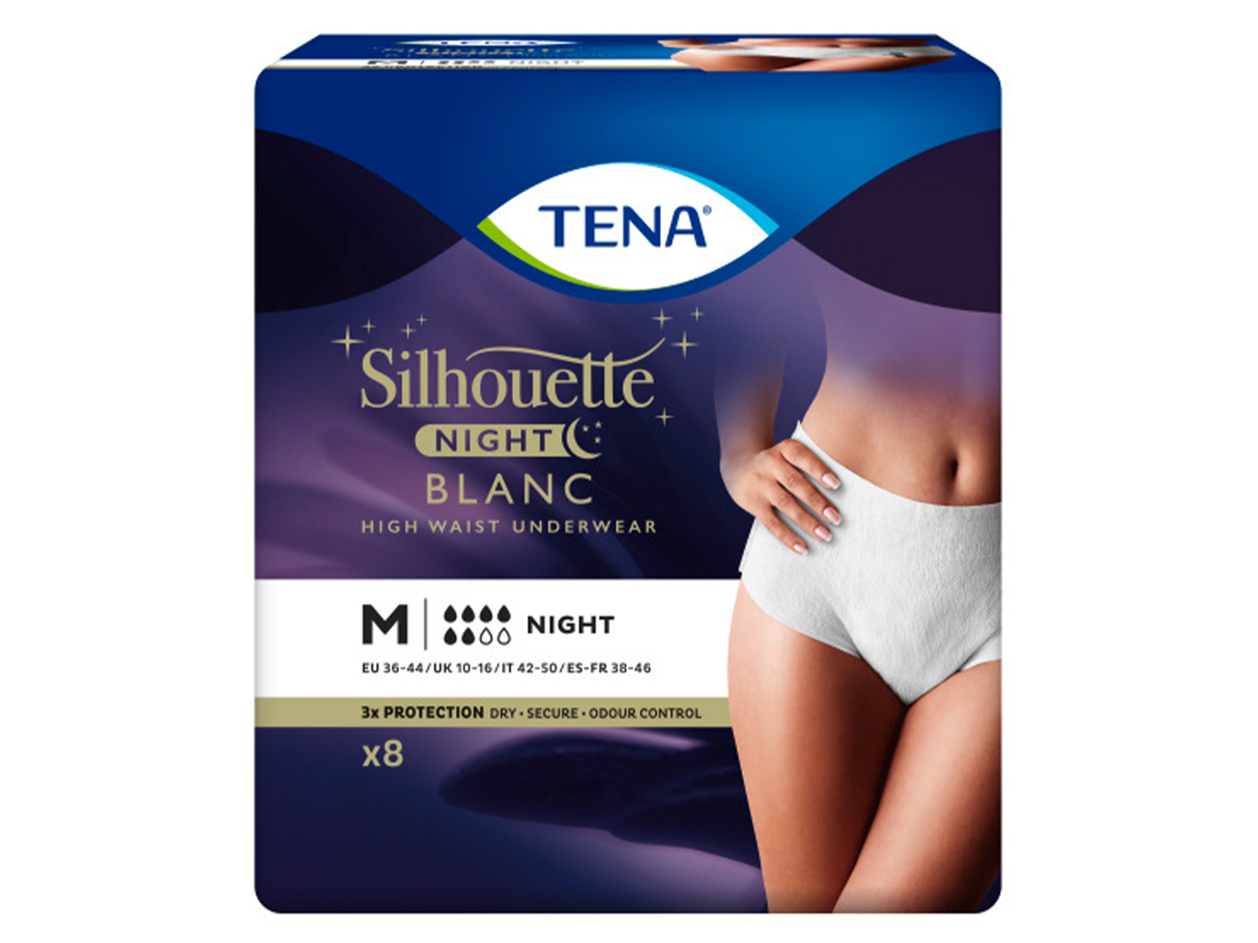 Tena Tena Silhouette Night High Waist White, Medium, Hvit, 8 stk.