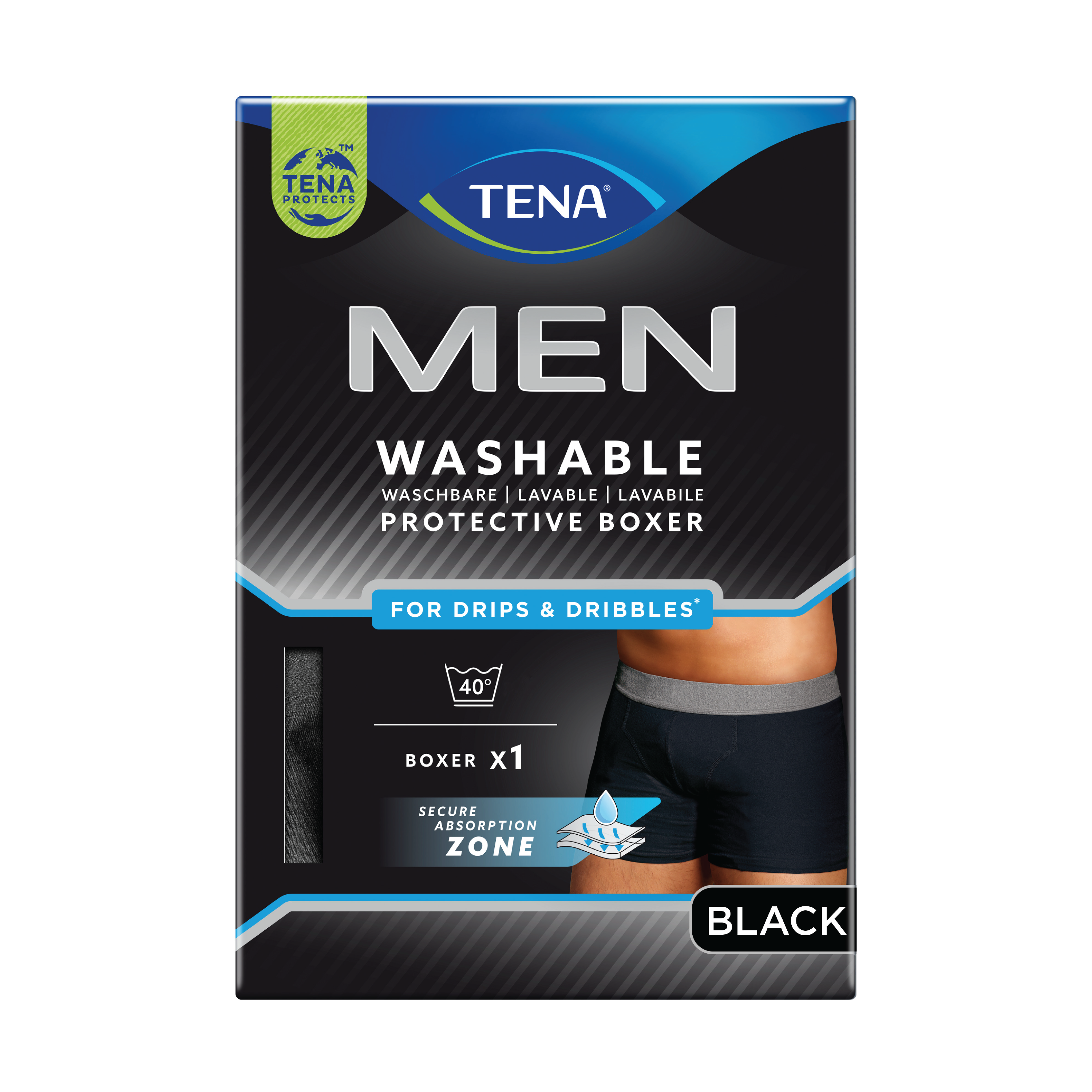 Tena Washable Protective Boxer, X-Large, sort, 1 stk.