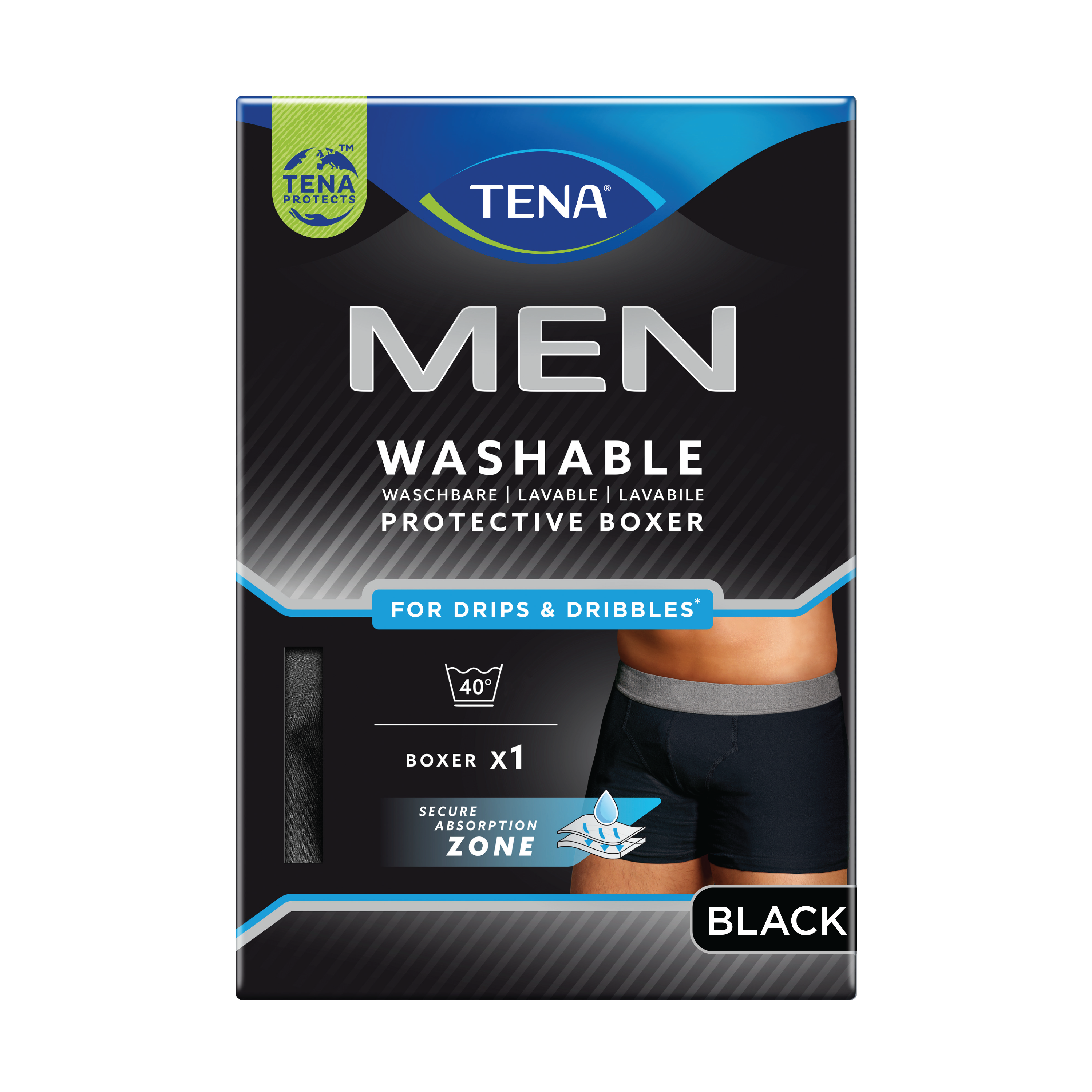 Tena Washable Protective Boxer, Medium, sort, 1 stk.