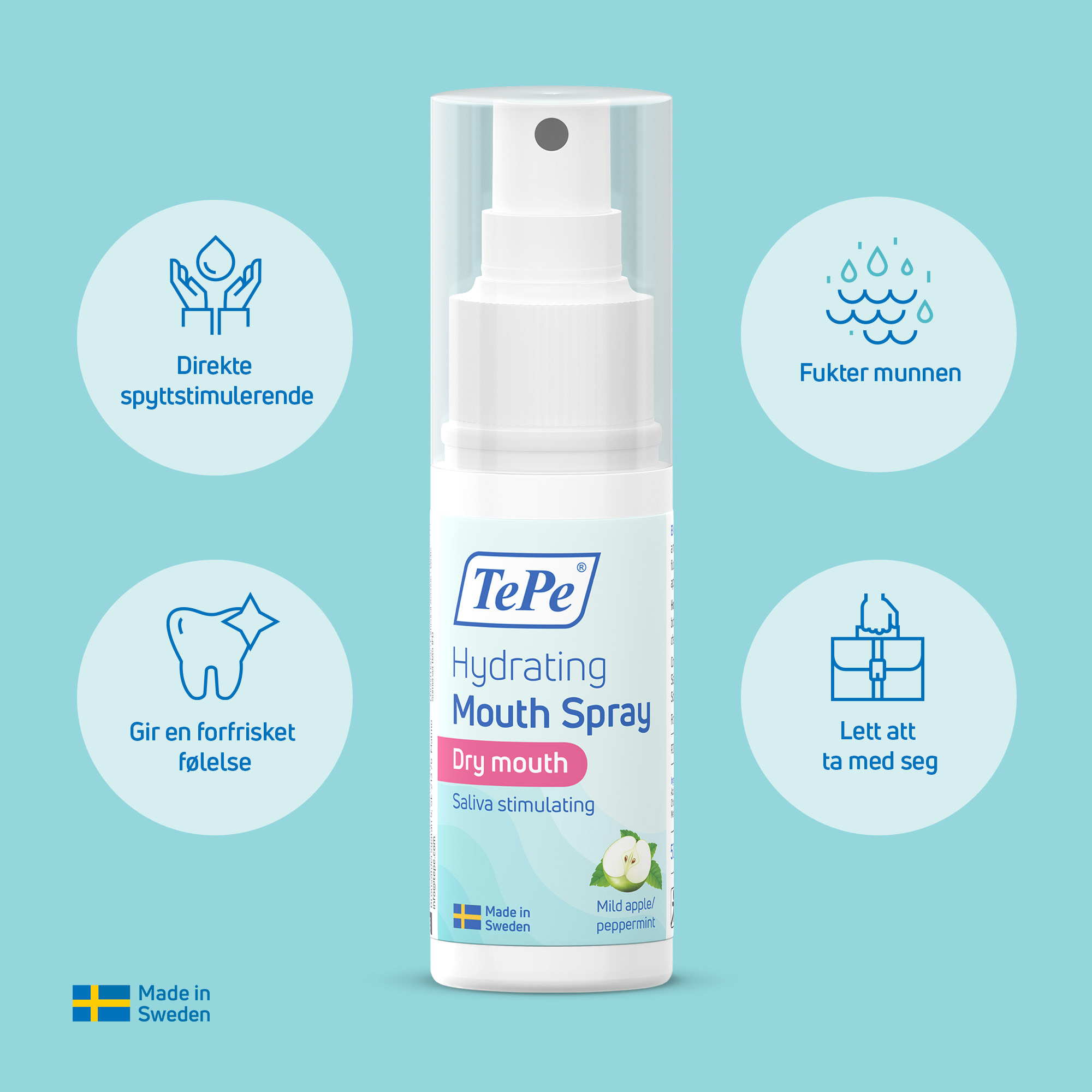 TePe Hydrating Mouth Spray Saliva Stimulating, Eple/peppermynte, 50 ml