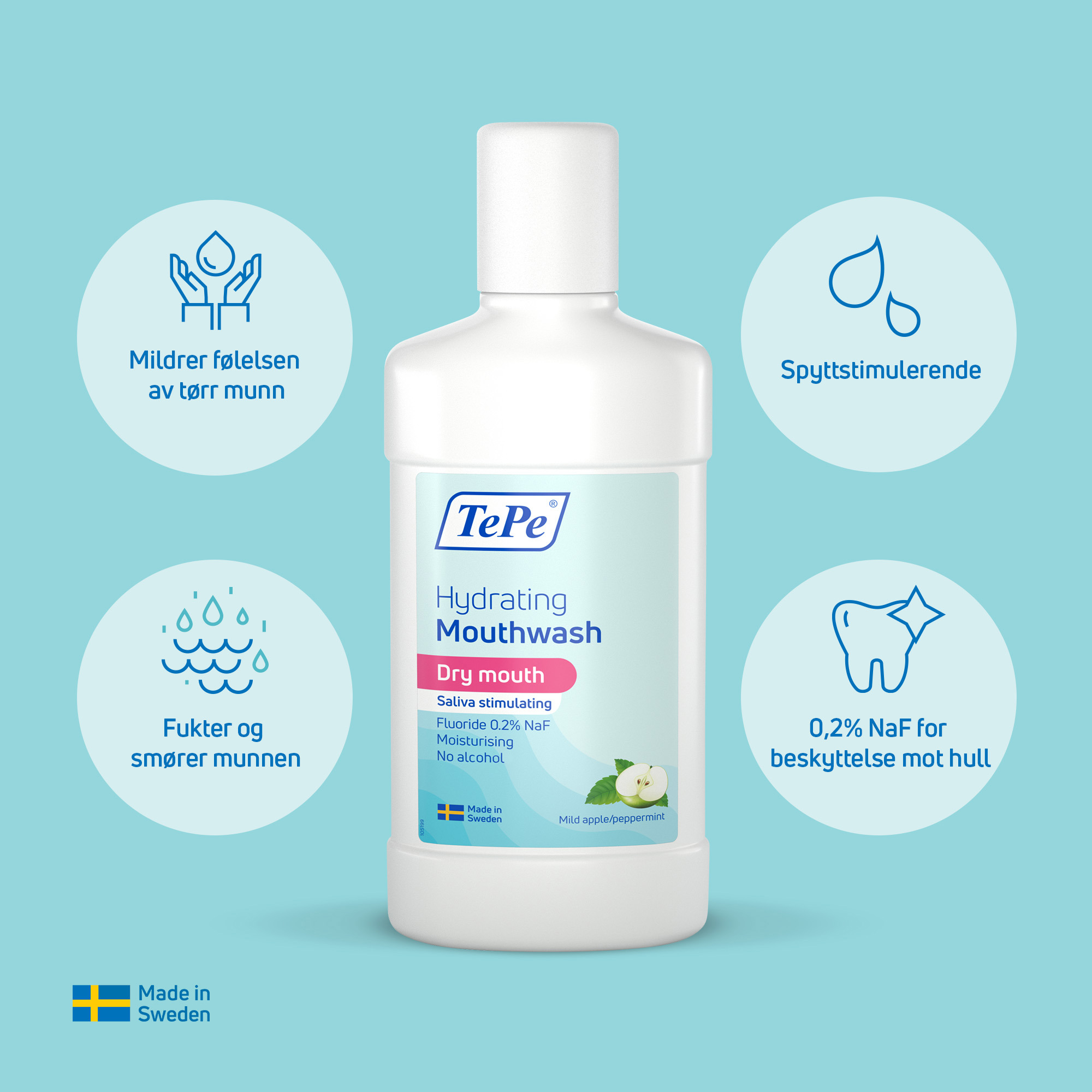 TePe Hydrating Mouthwash, Mild eple- og peppermynte, 500 ml