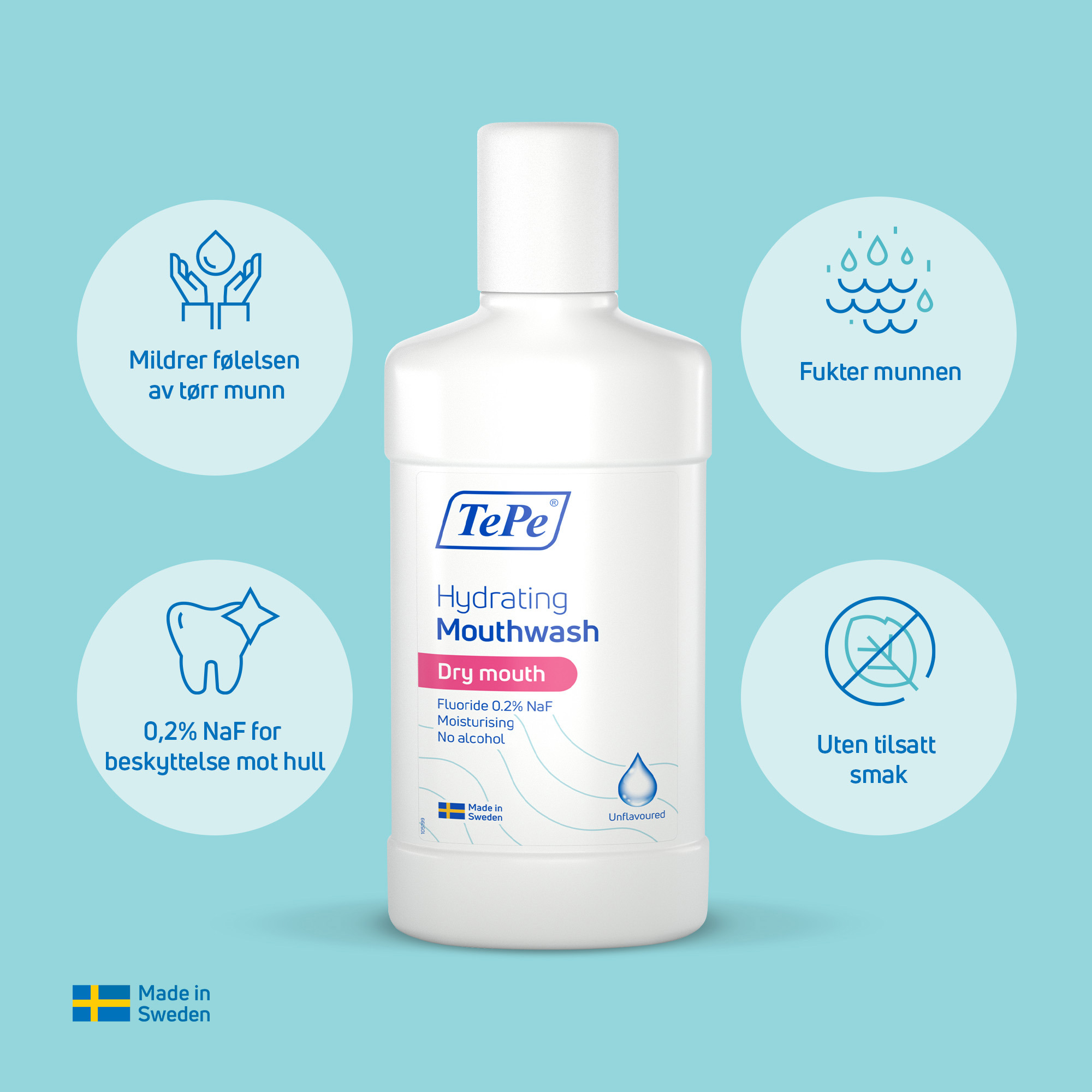 TePe Hydrating Mouthwash, Uten Tilsatt Smak, Uten smak, 500 ml